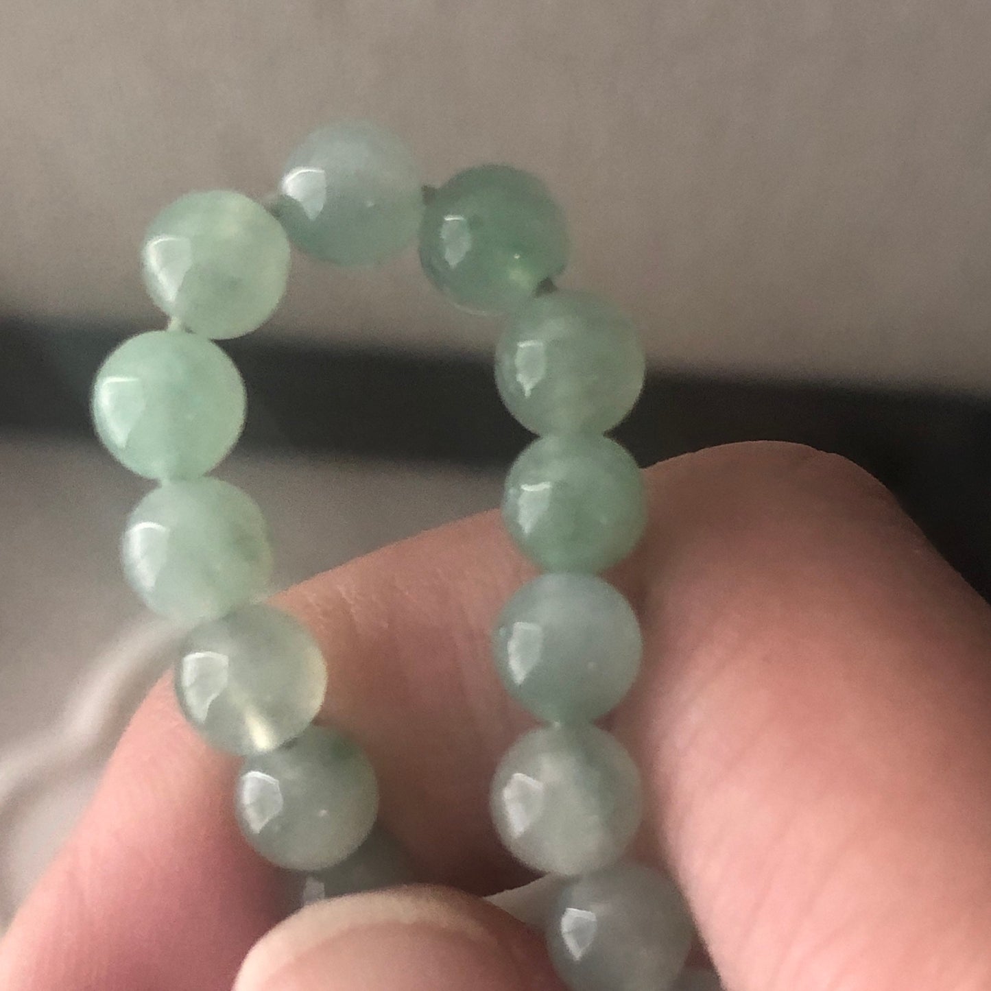 6 mm Icy Tint Green Jadeite Jade Bead Bracelet Glossy
