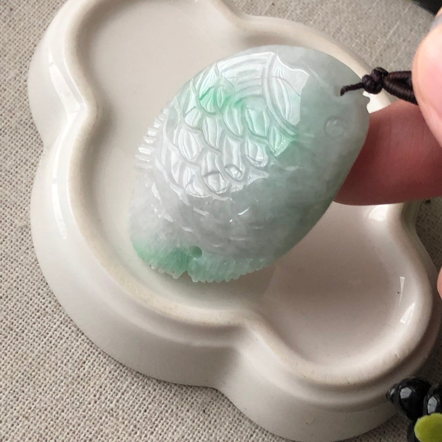 44.4mm Green Carved Fish Jade Jadeite Pendant Shape