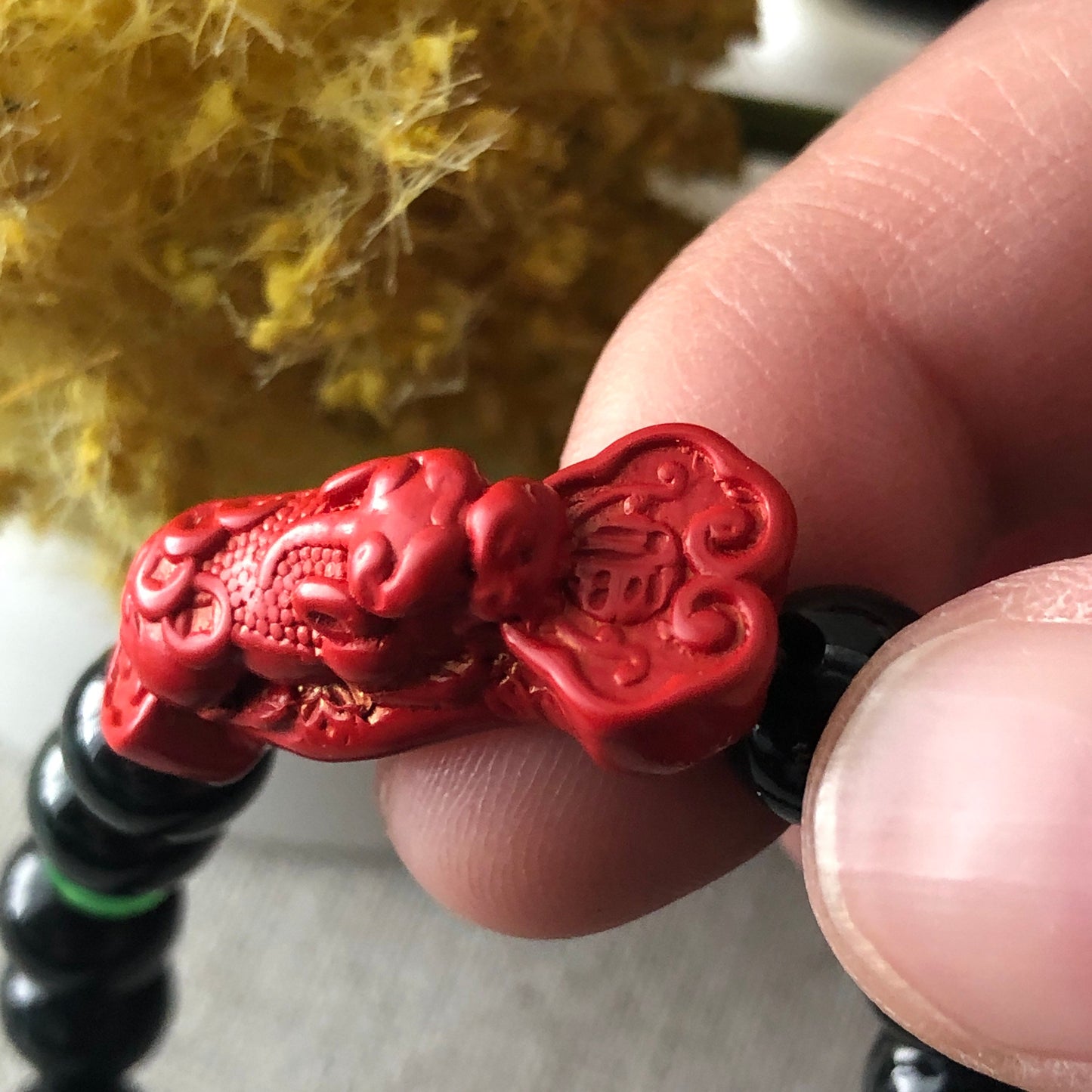 8 mm Cinnabar Pixiu Omphacite Jade Bead Bracelet