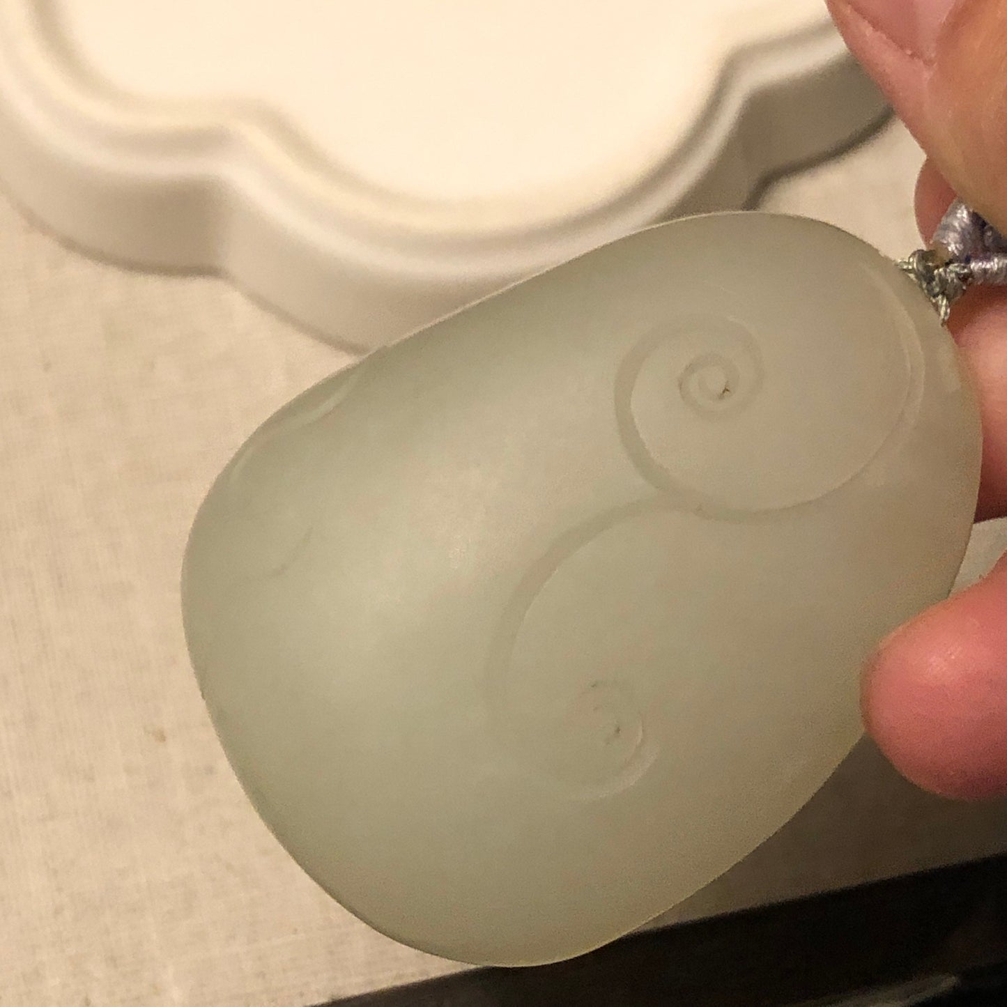 50mm Icy Hetian Nephrite Jade Carved Landscape Scenery Flower Bird Pendant