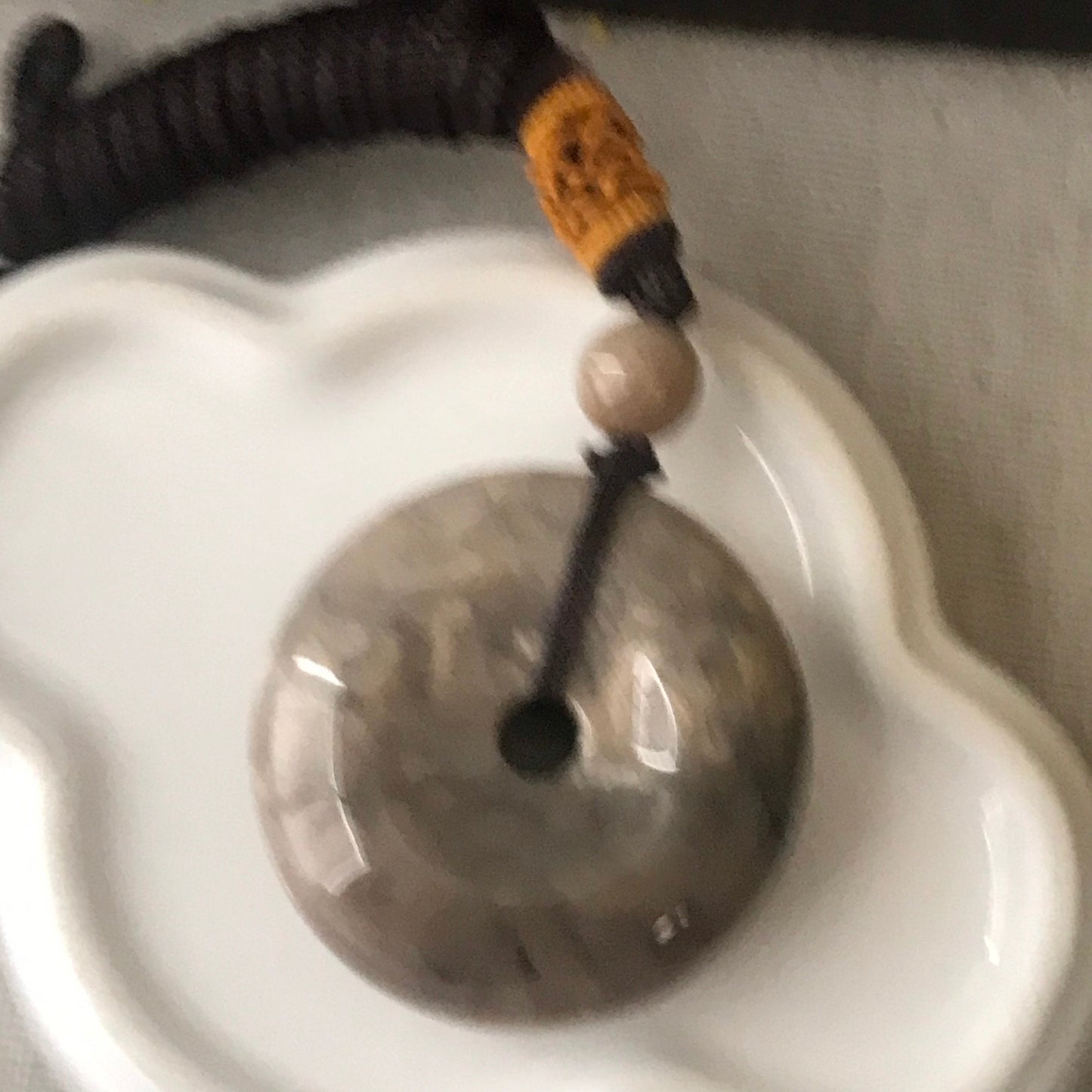 33 mm Yellow Brown Fossil Coral Pendant with Neck Rope Tie FC606