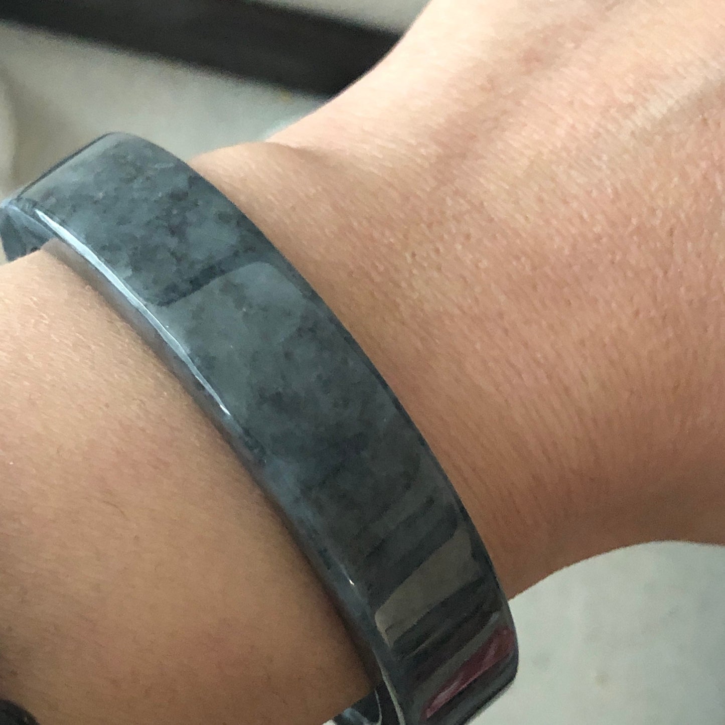 56 mm Jadeite Jade Icy Black Wuji Cuff Shaped Bangle