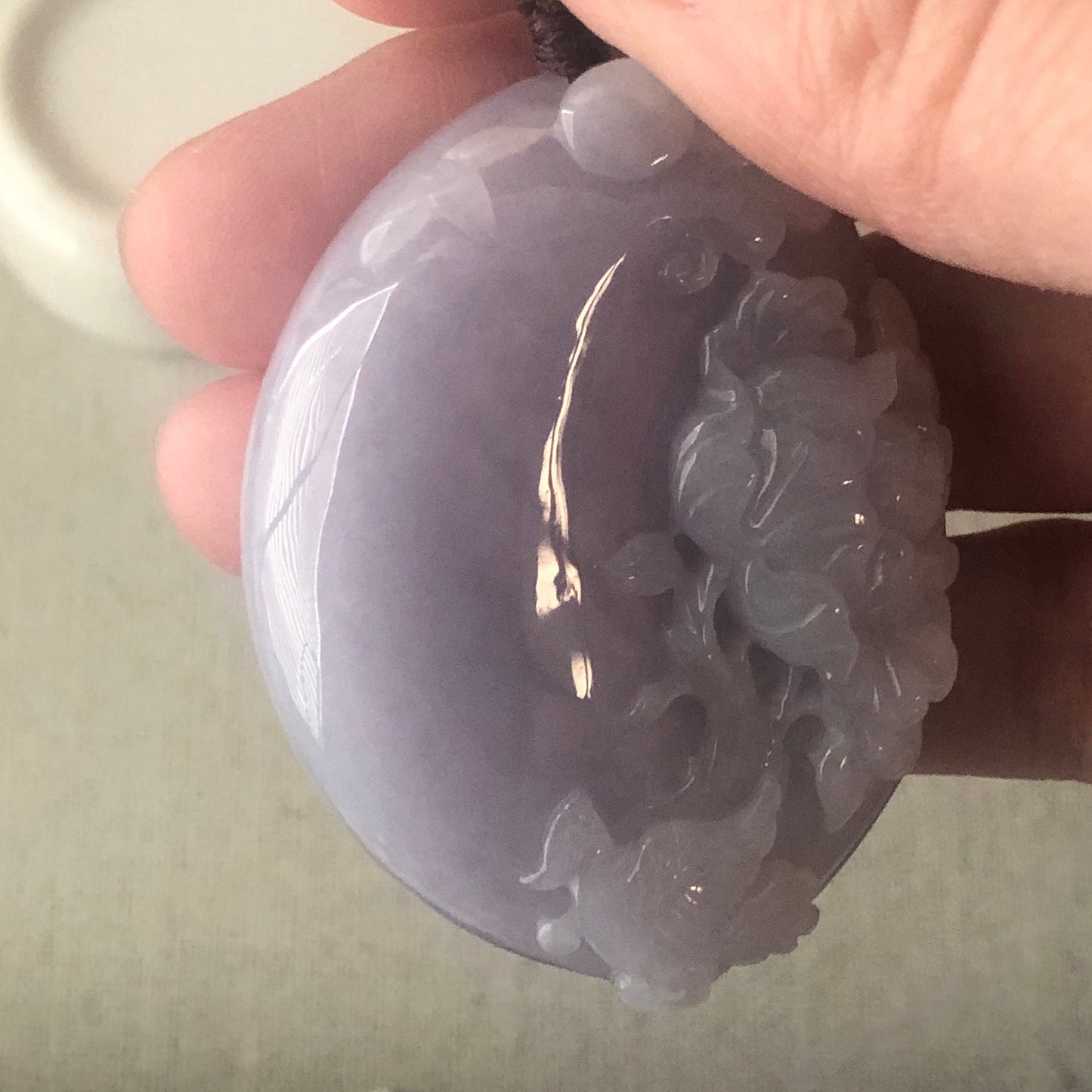 50 mm Icy Lavender Glutinous Fine Floral Jadeite Jade Pendant