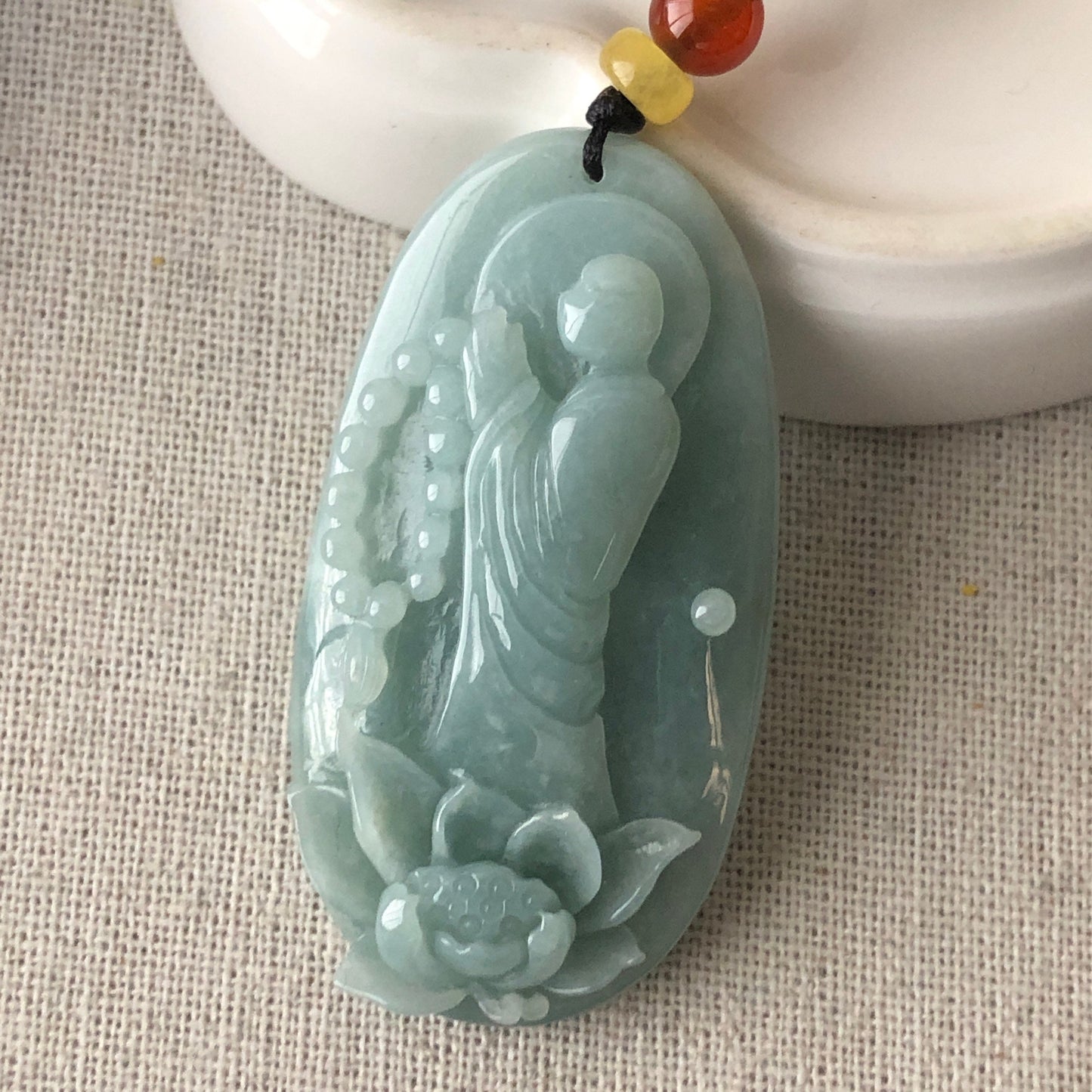 49mm Green Jadeite Jade Carved Faceless Buddha Pendant