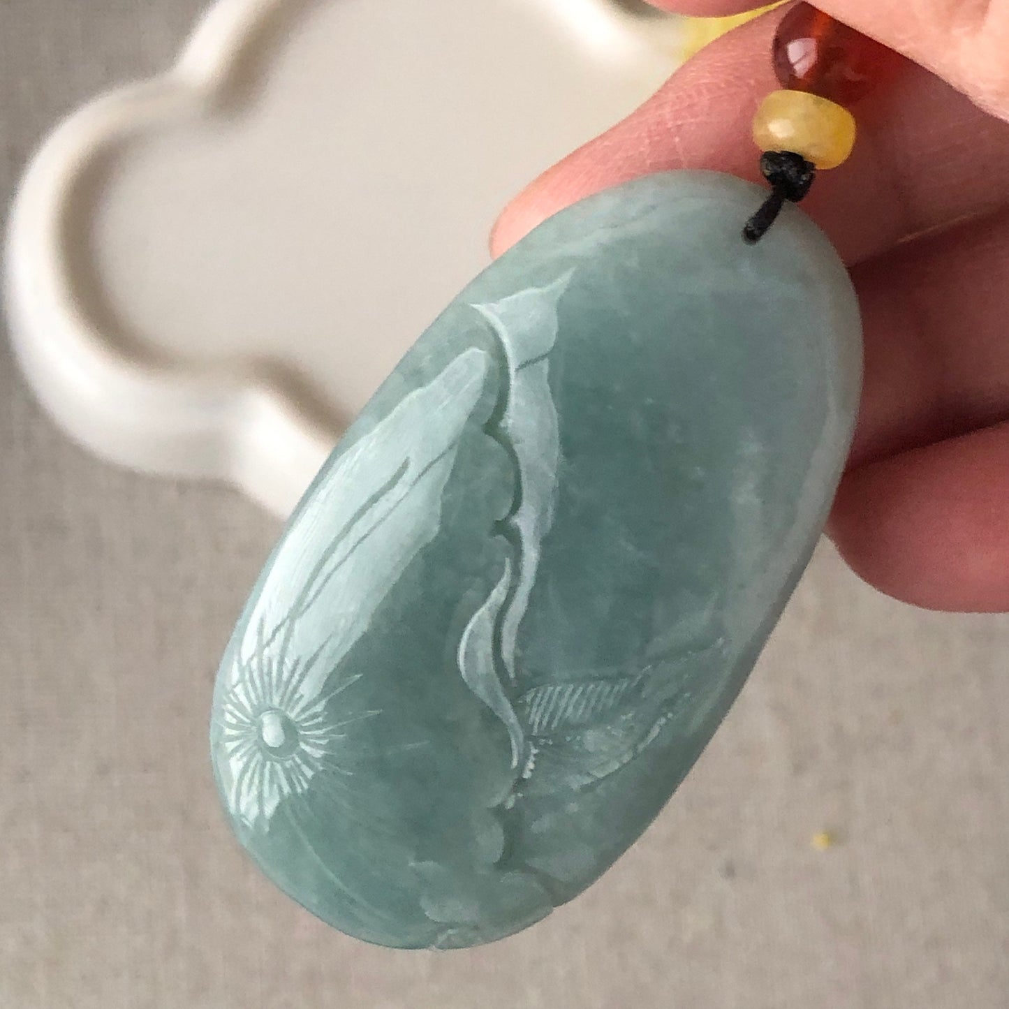 49mm Green Jadeite Jade Carved Faceless Buddha Pendant