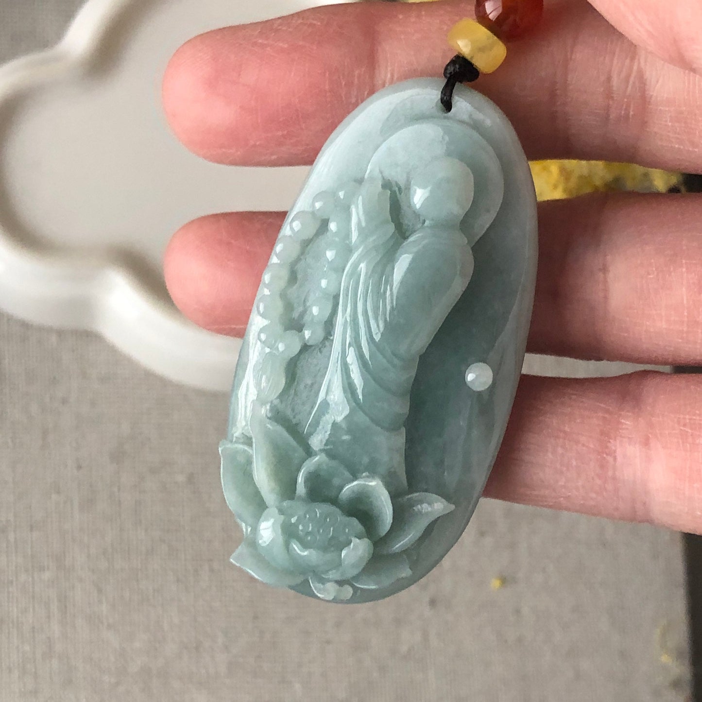 49mm Green Jadeite Jade Carved Faceless Buddha Pendant