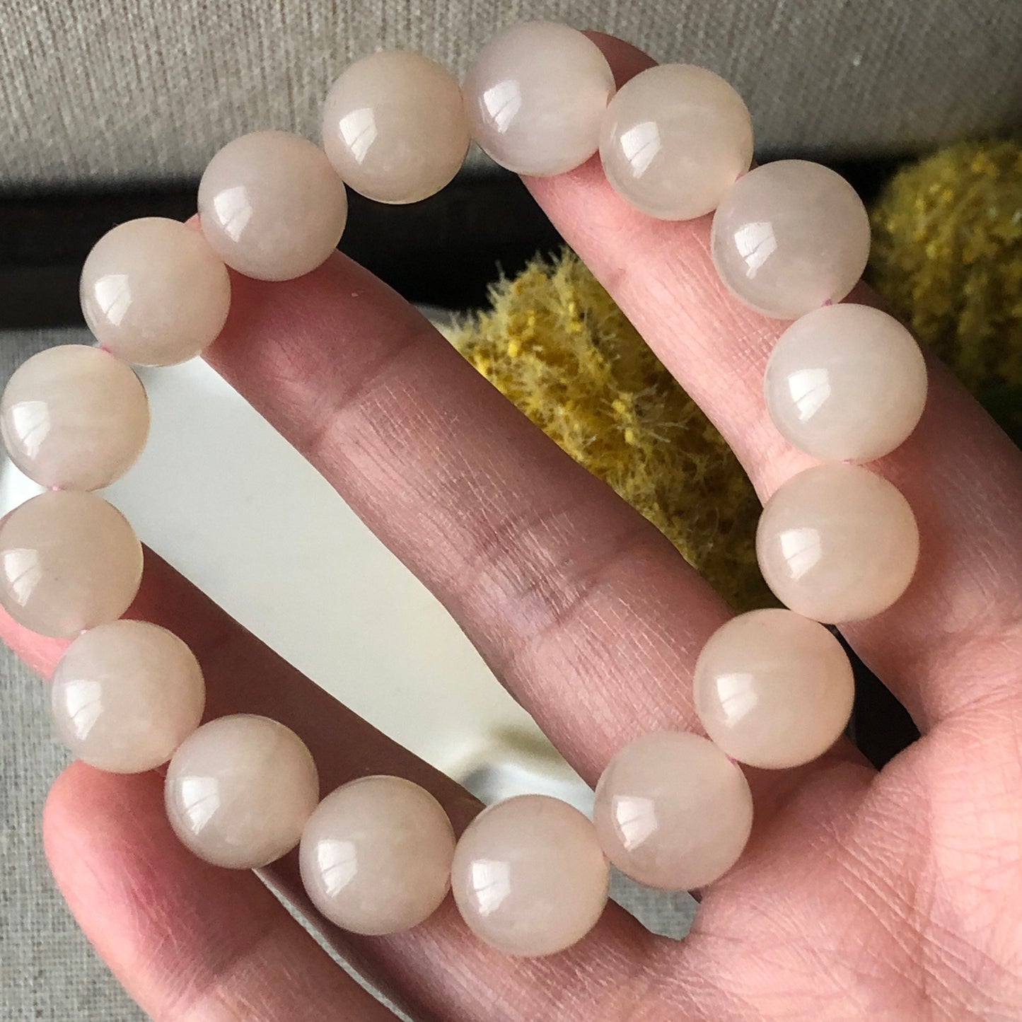 12.2 mm Pink Hetian Jade Bead Bracelet RARE