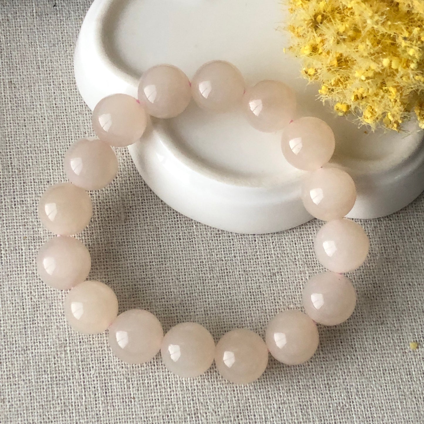 12.2 mm Pink Hetian Jade Bead Bracelet RARE