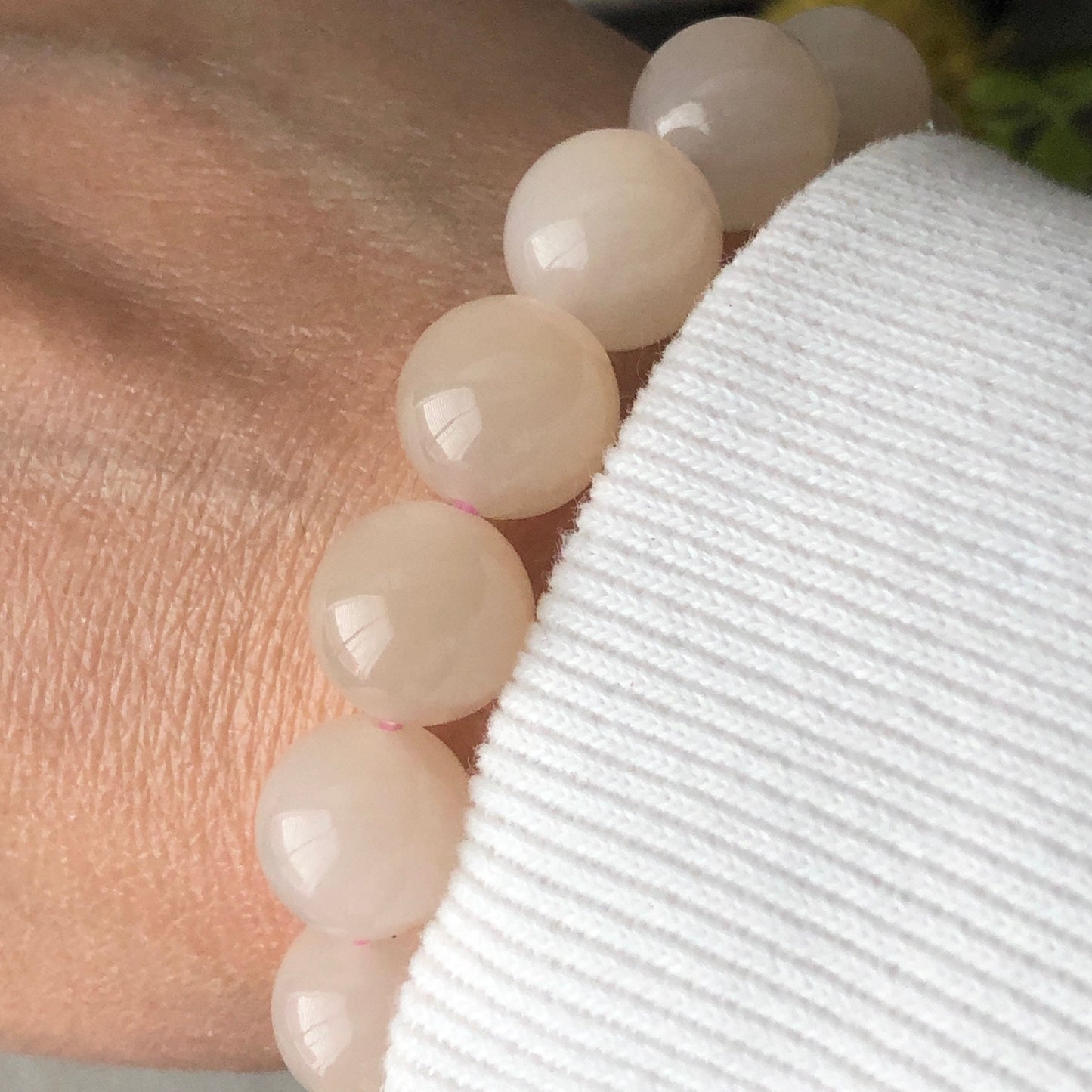 12.2 mm Pink Hetian Jade Bead Bracelet RARE