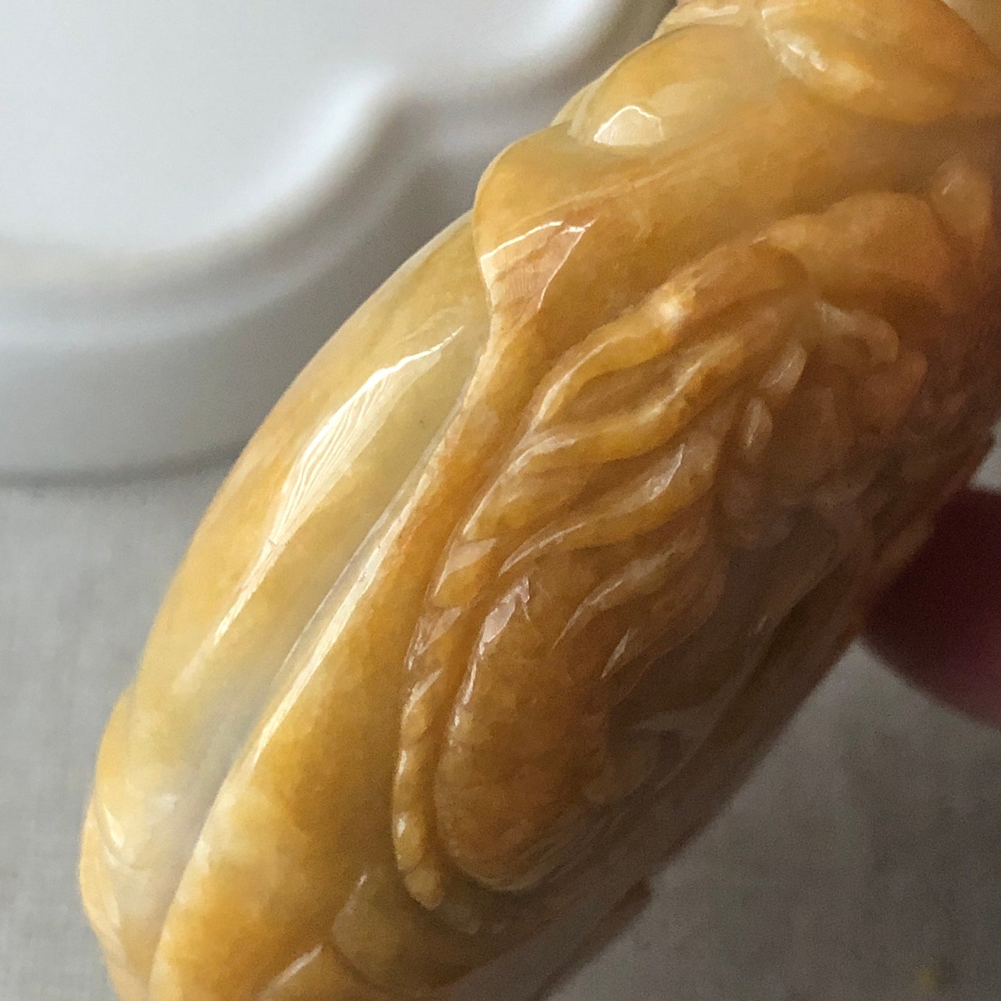 74.6mm Yellow Brown Jadeite Jade Carved General and Dragon Mask Display