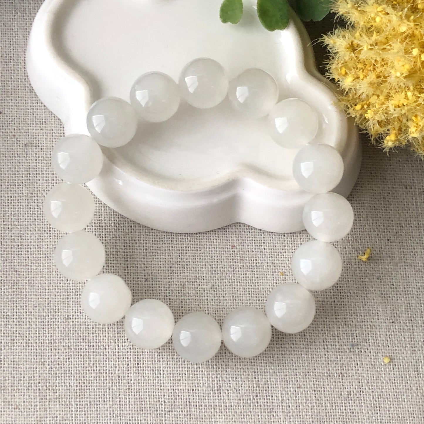 12mm Hetian Nephrite Jade Icy Bead Bracelet