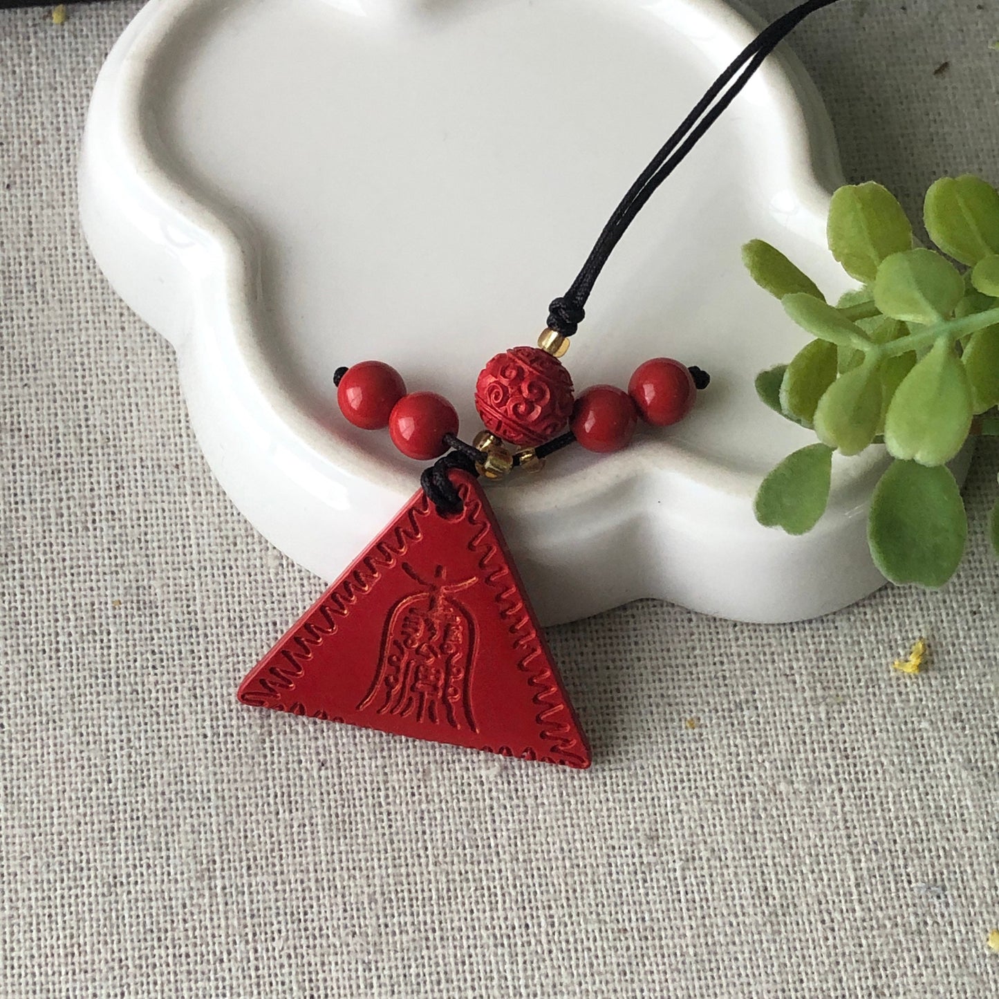 28 mm Cinnabar Carved Word Blessing Key Charm