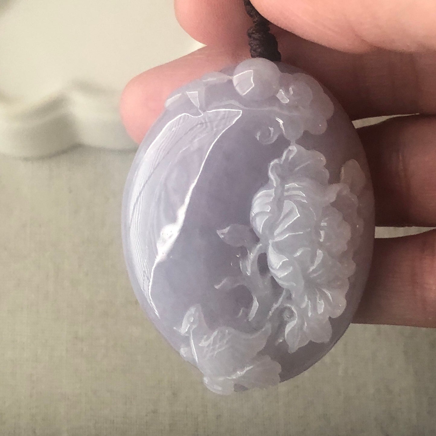 50 mm Icy Lavender Glutinous Fine Floral Jadeite Jade Pendant