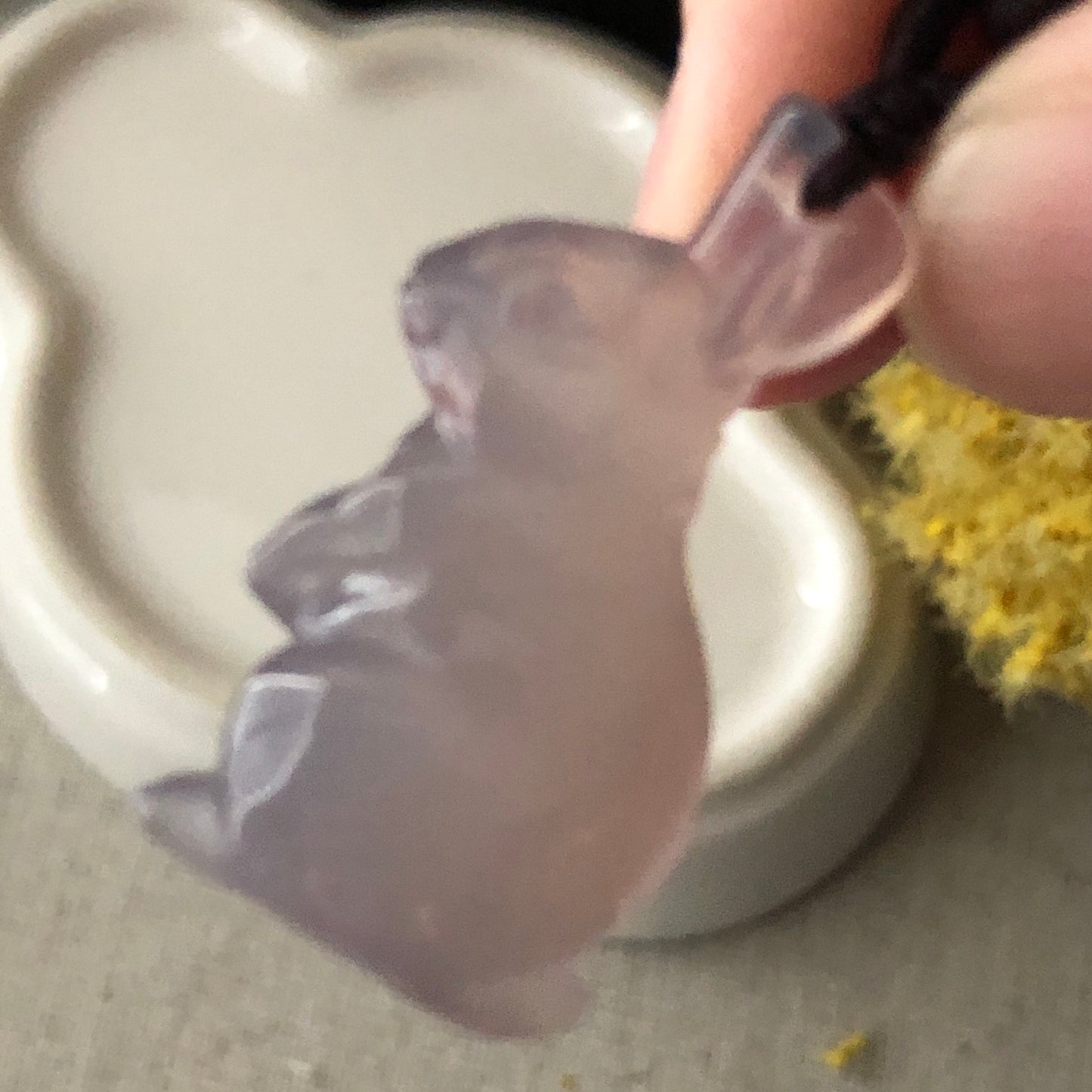 30mm Agate Lavender Carved Bunny Year of the Rabbit Pendant