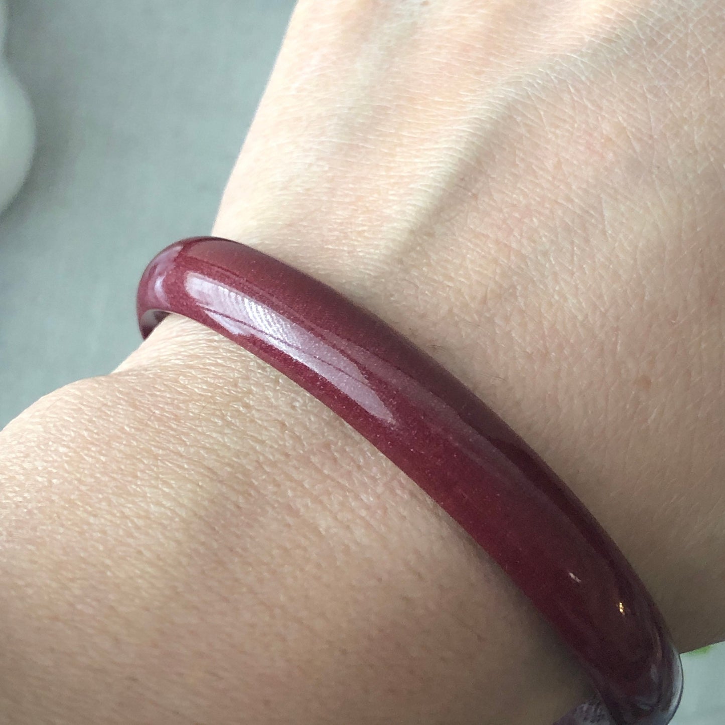 58 mm Imperial Purple Cinnabar Bangle with Carved Six Word Blessing in the Inner side