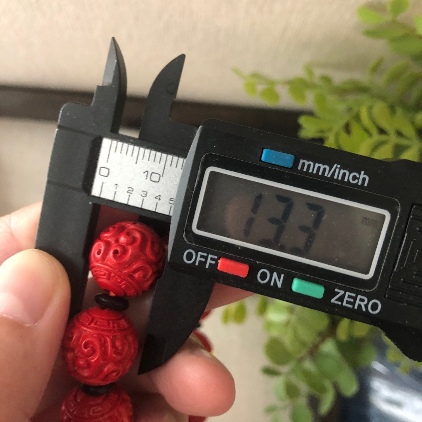 13.3 mm Red Carved Ruyi Clouds Cinnabar Bead Bracelet