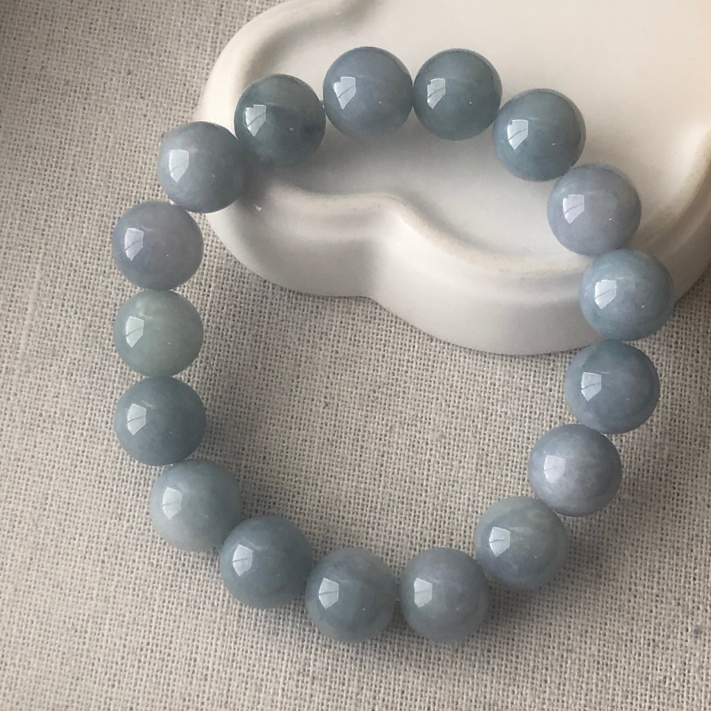 12-13 mm Blue Float Flowers Jade Jadeite Bead Bracelet