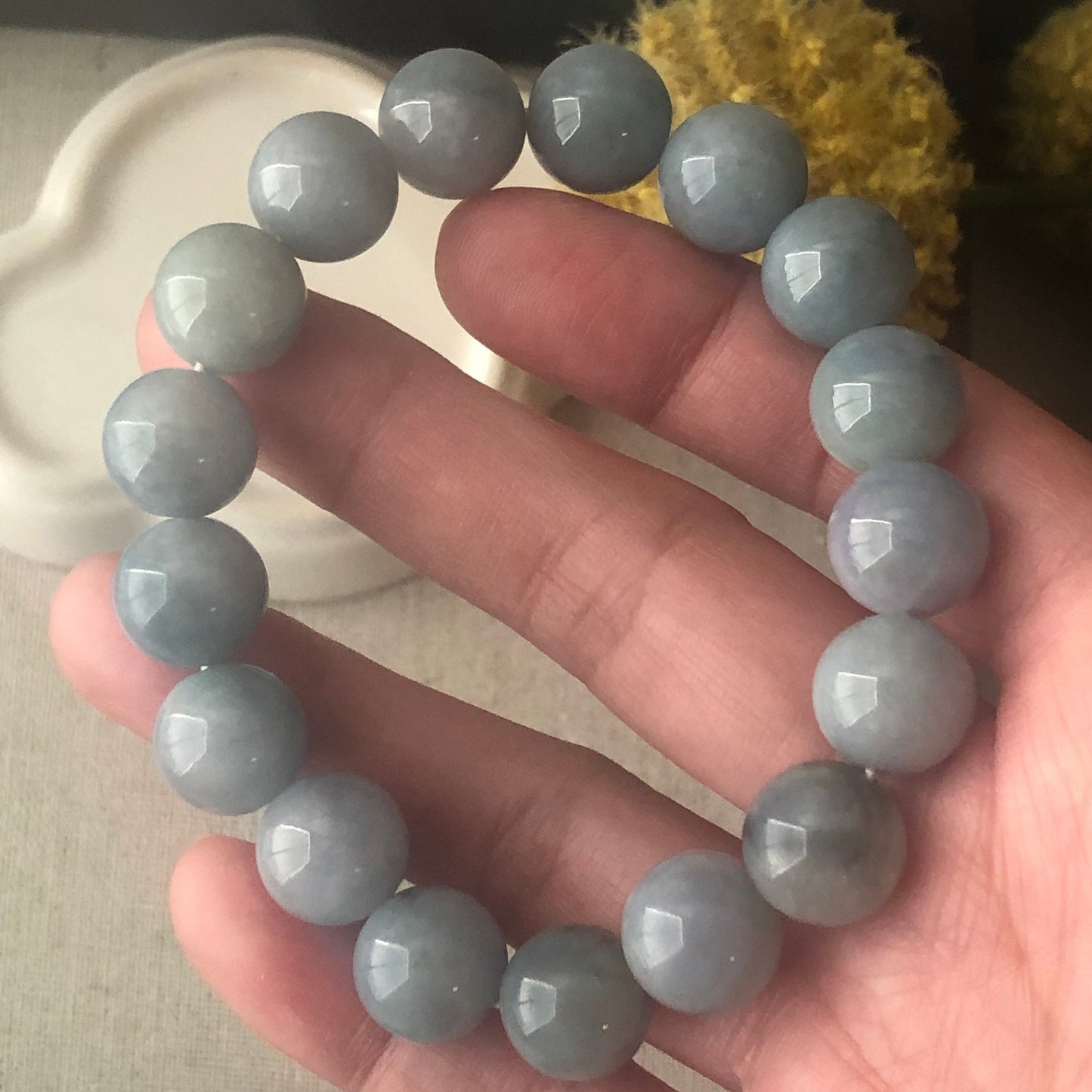 12-13 mm Blue Float Flowers Jade Jadeite Bead Bracelet