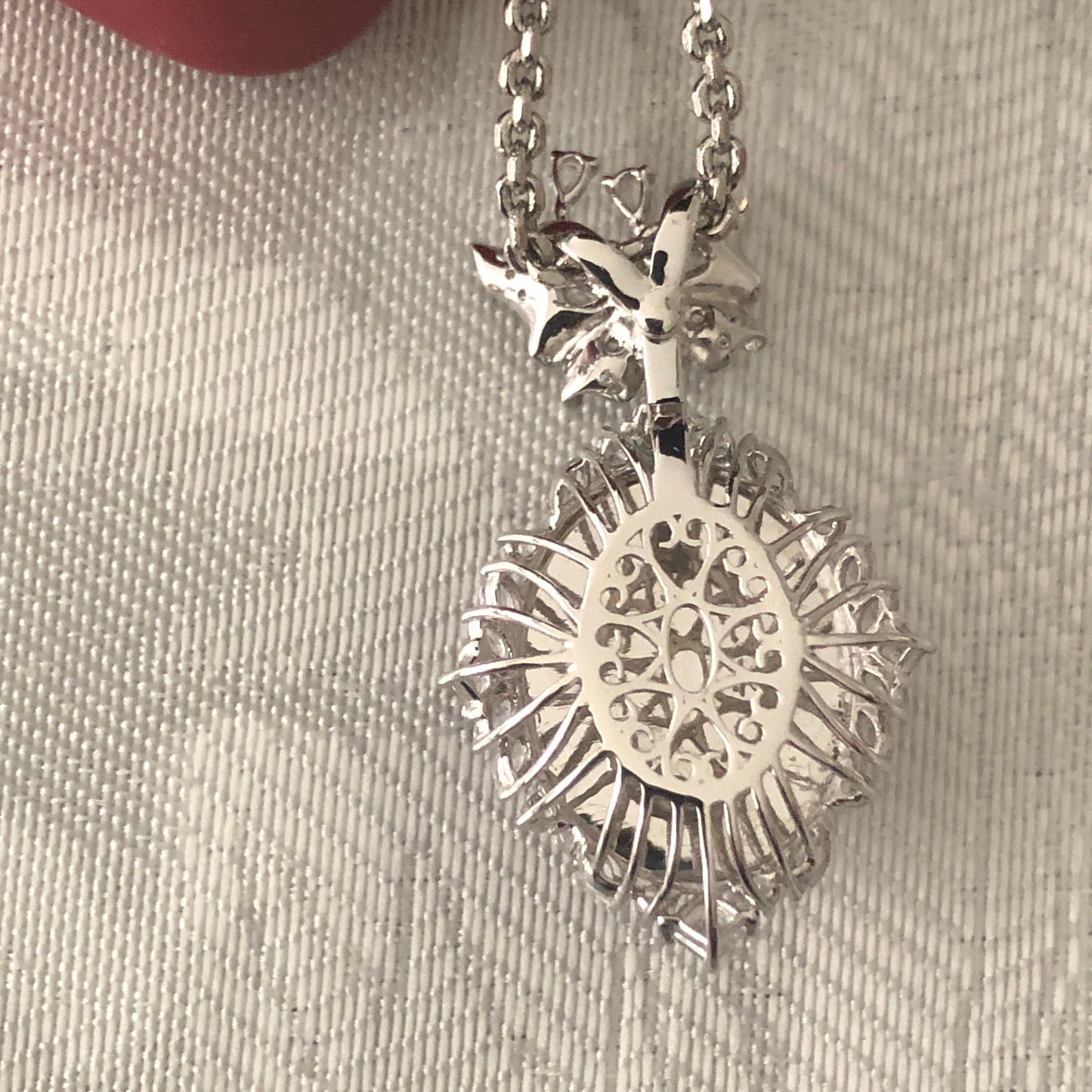 Sale. 18K Lavender Big Cabochon Pendant Butterfly 18K white gold and diamonds