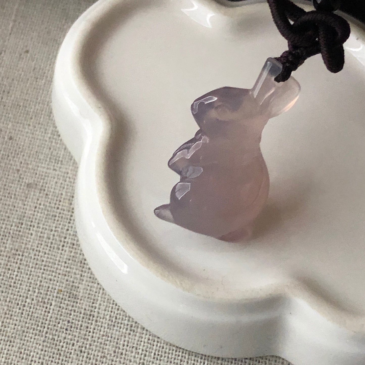 30mm Agate Lavender Carved Bunny Year of the Rabbit Pendant