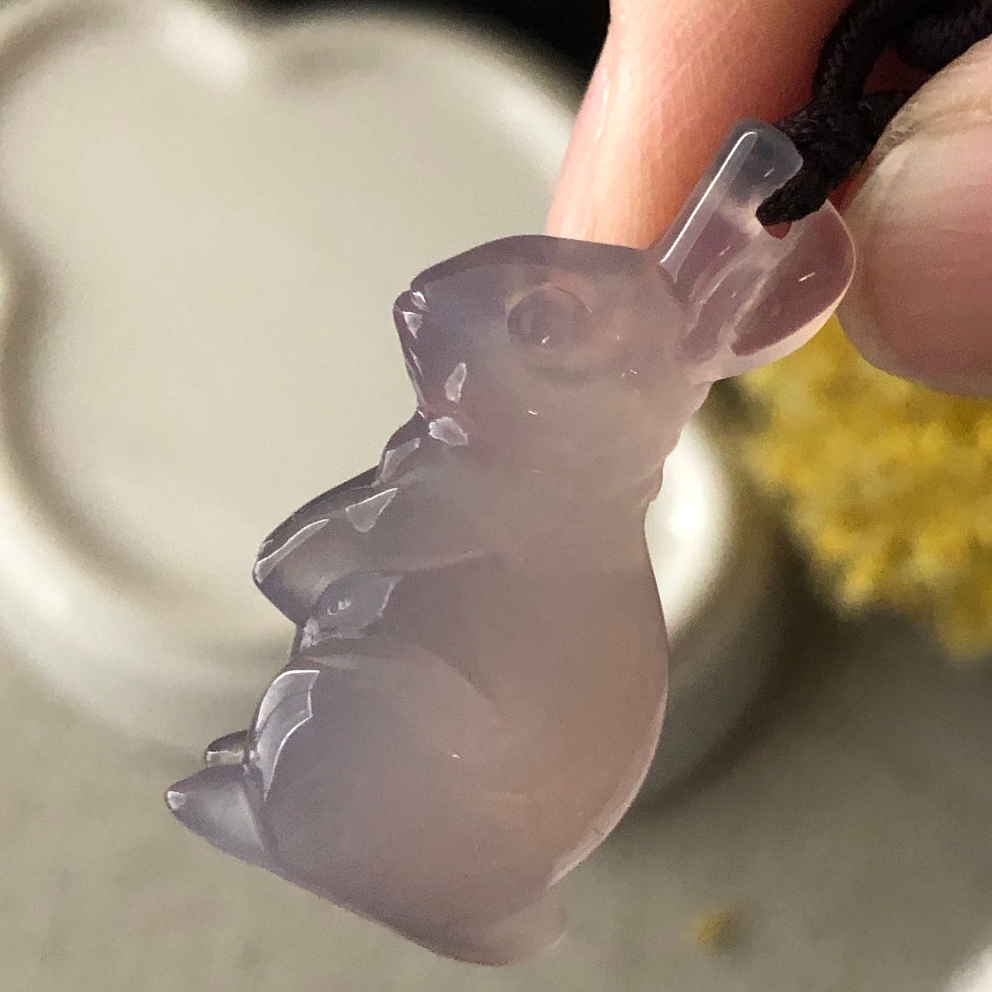 30mm Agate Lavender Carved Bunny Year of the Rabbit Pendant