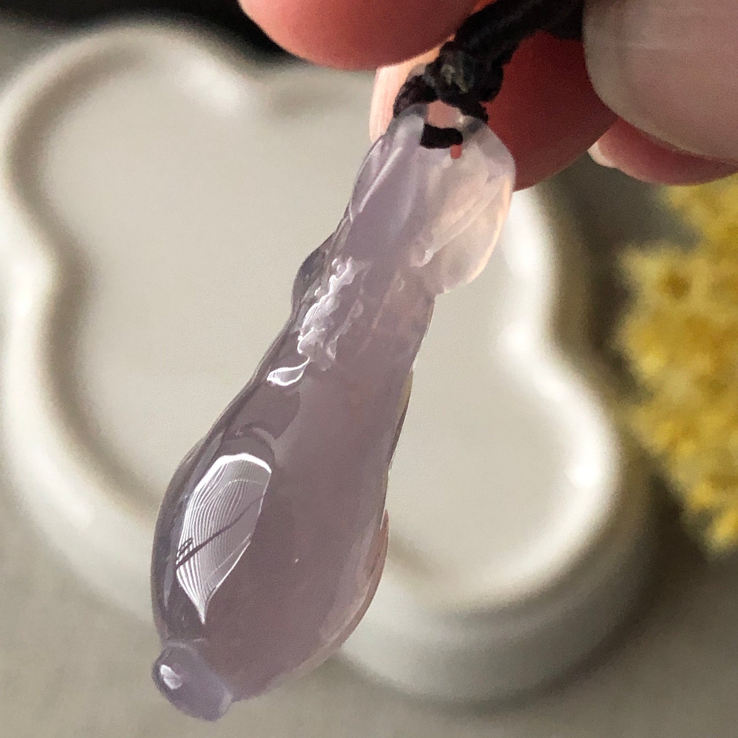30mm Agate Lavender Carved Bunny Year of the Rabbit Pendant