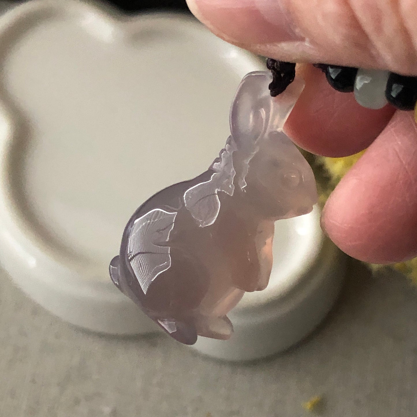 30mm Agate Lavender Carved Bunny Year of the Rabbit Pendant