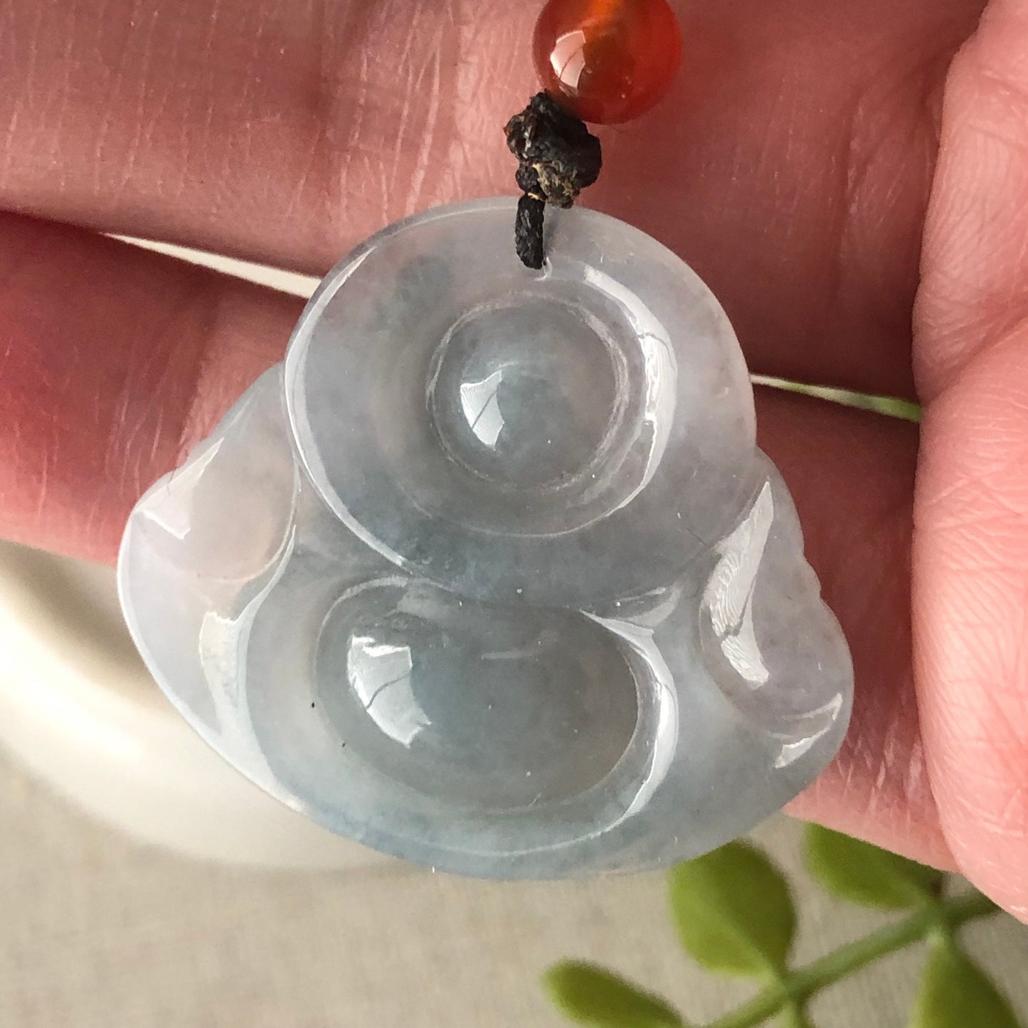 25.8mm Jadeite Jade Carved Tint Blue Green Happy Buddha Charm Pendant 2