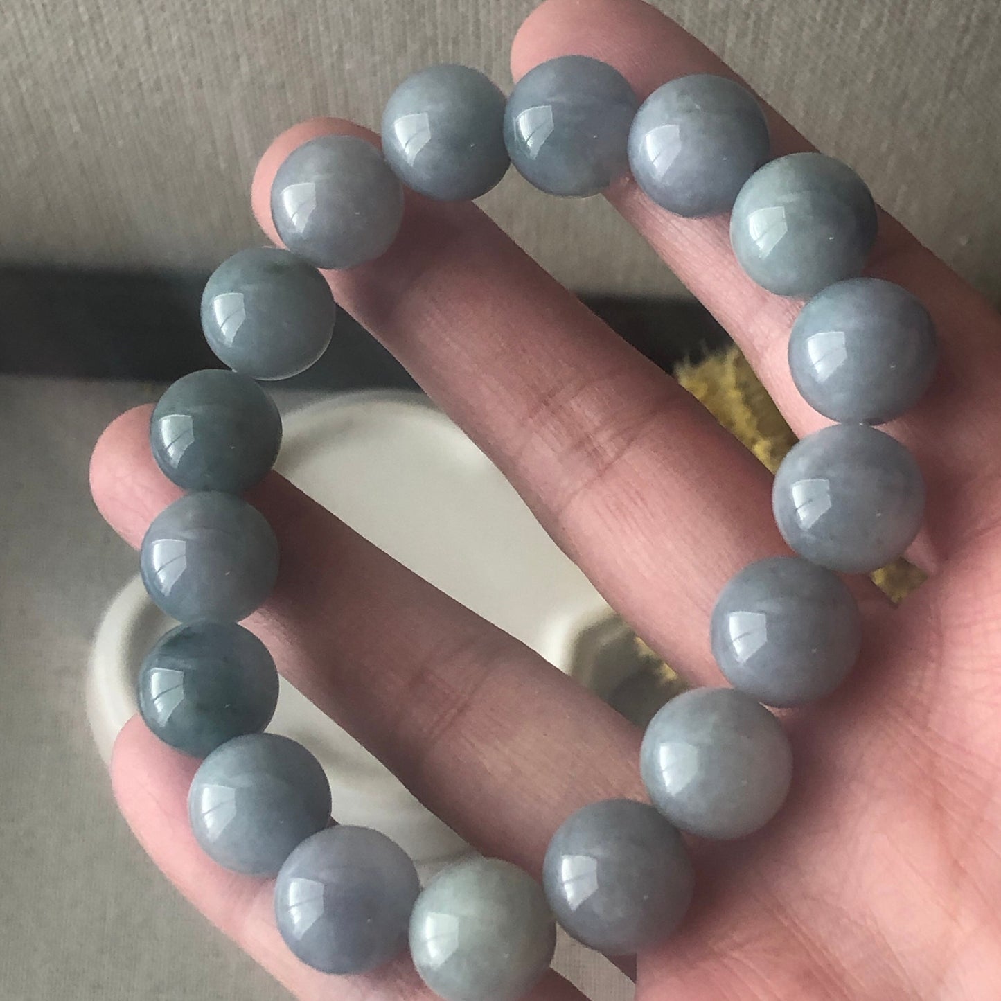 12-13 mm Blue Float Flowers Jade Jadeite Bead Bracelet