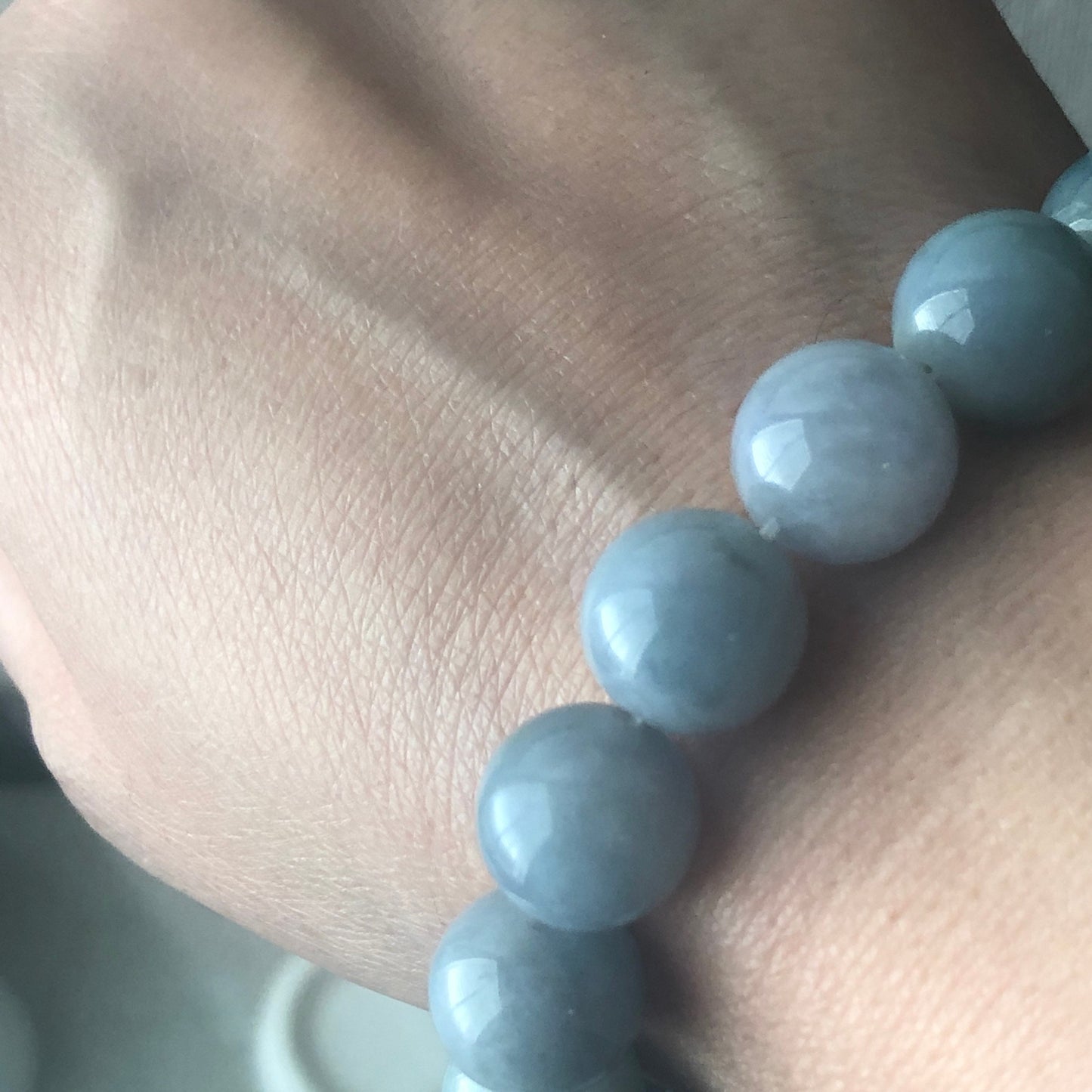 12-13 mm Blue Float Flowers Jade Jadeite Bead Bracelet