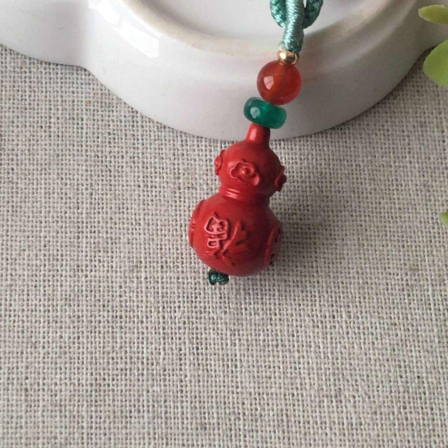 20 mm Cinnabar Carved Word Blessing Key Charm
