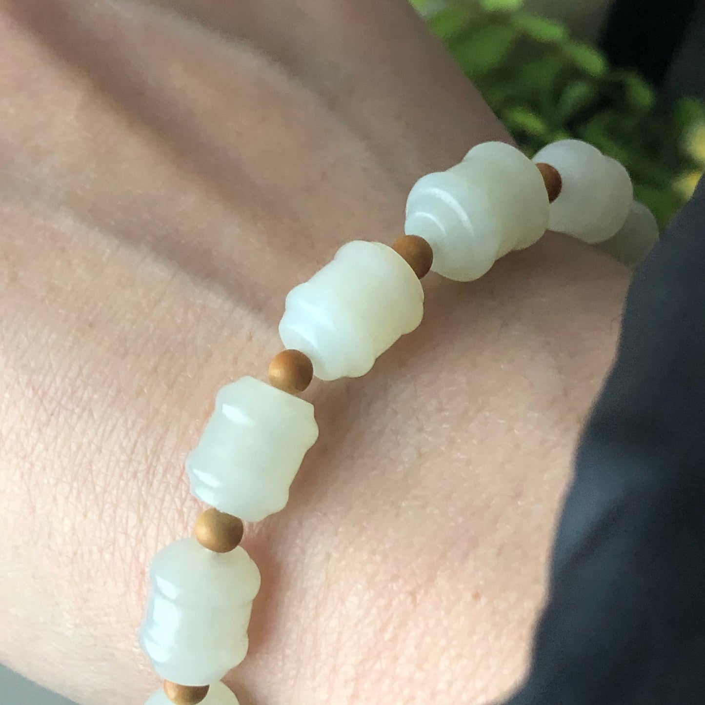 9mm Icy Hetian Nephrite Jade Barrow Bead Bracelet
