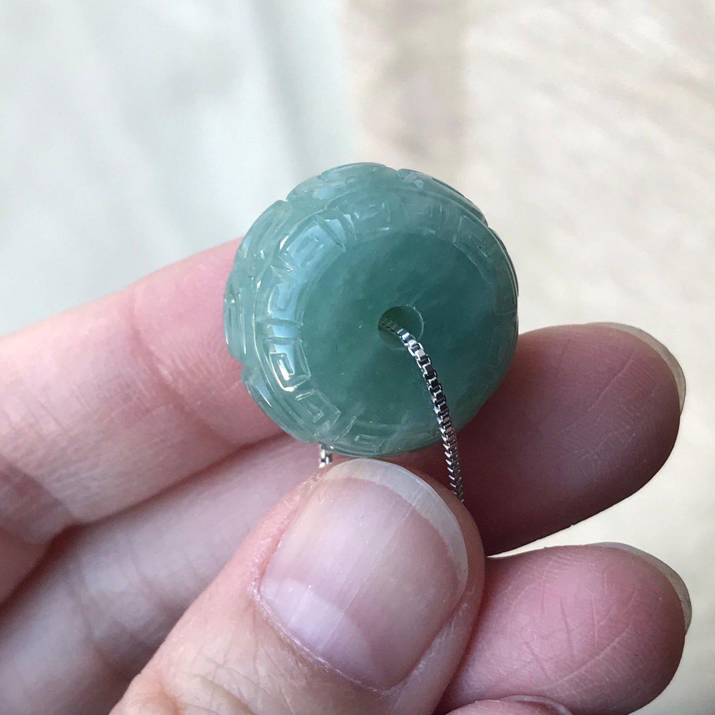 SALE: 19.2 mm Grade A Blue Green Carved Bead Jadeite Jade Pendant