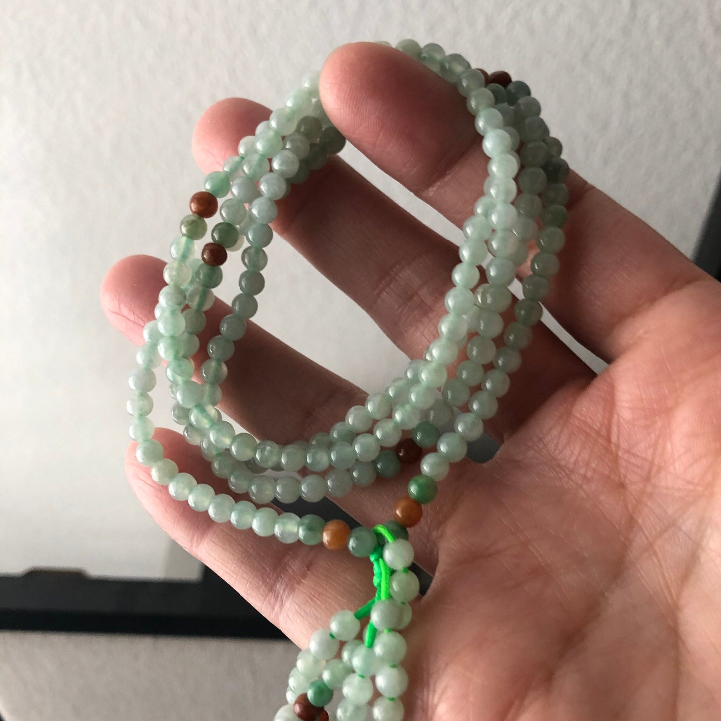 4.1mm Tint Green Jadeite Jade Bead Bracelet Necklace
