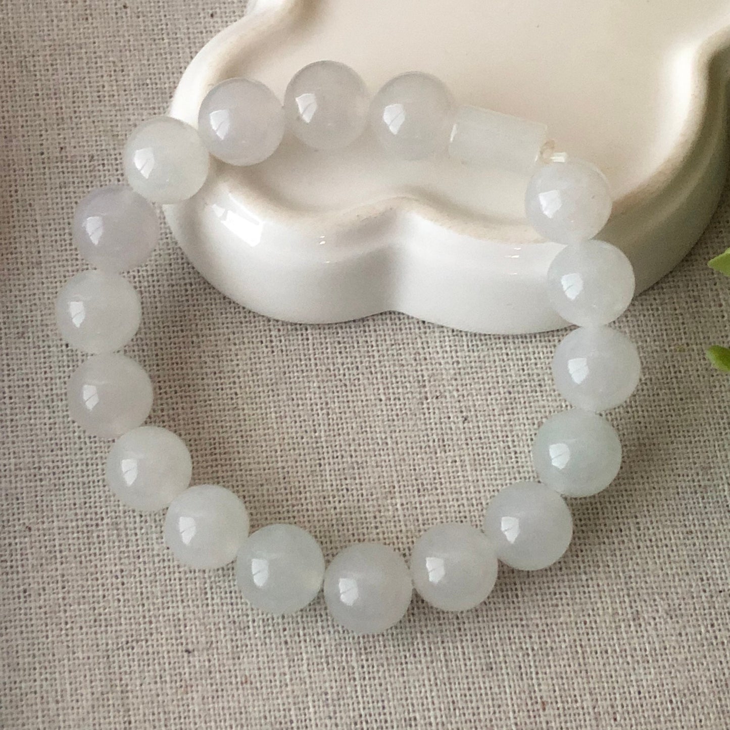 11mm Jadeite Jade Icy Bead Bracelet 17pcs.
