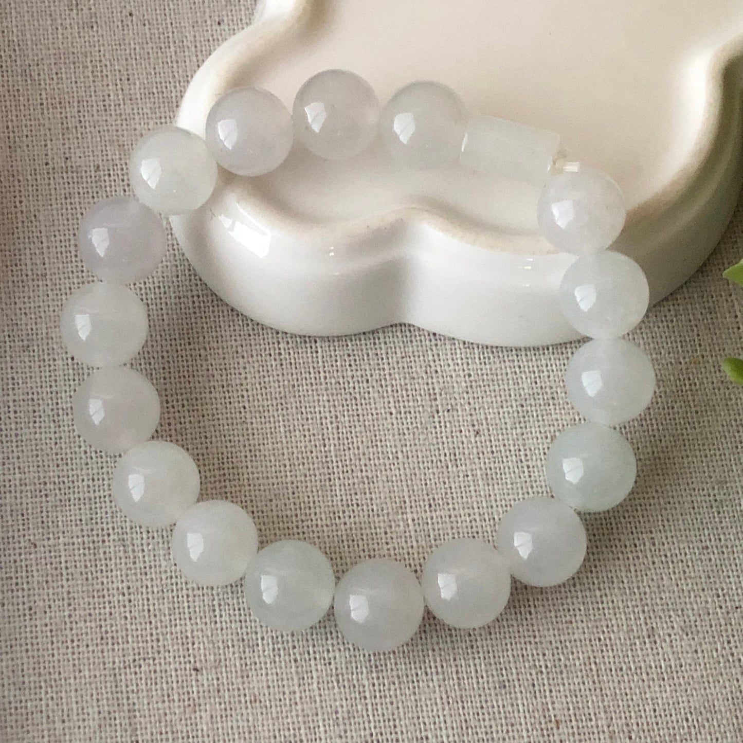 11mm Jadeite Jade Icy Bead Bracelet 17pcs.