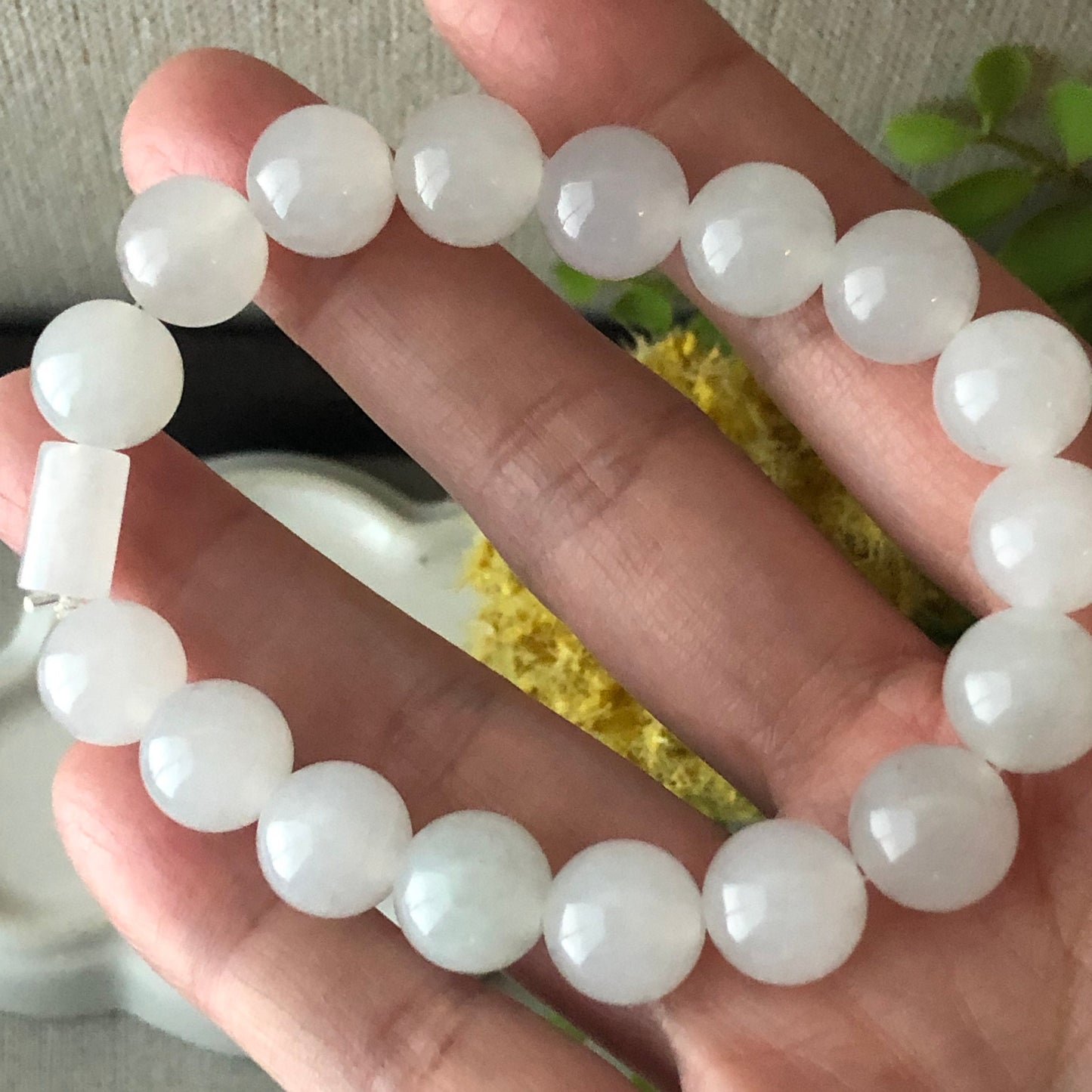 11mm Jadeite Jade Icy Bead Bracelet 17pcs.