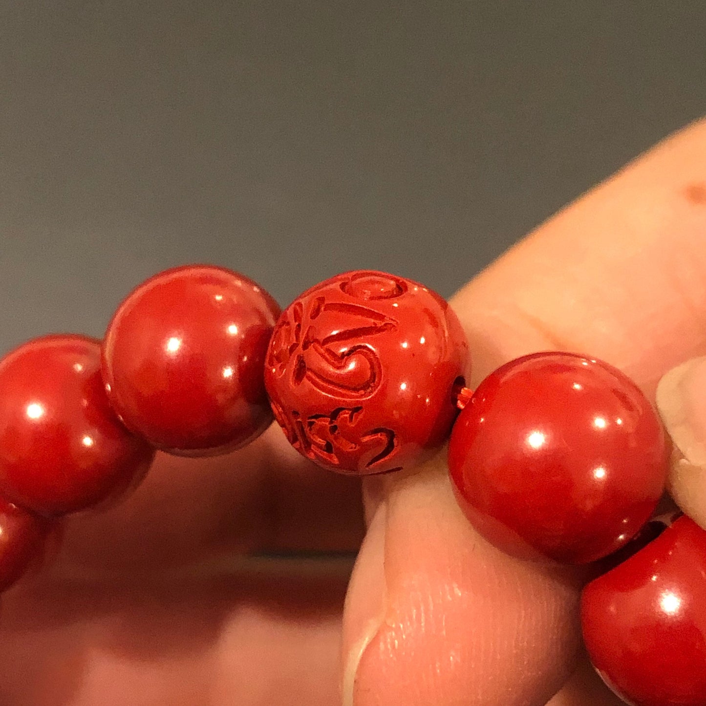 10 mm Cinnabar Round Shape Bead Bracelet with Six Word Blessing Bead