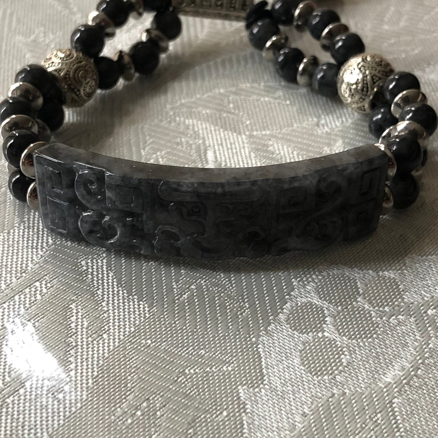 51 mm Wuji Jadeite Jade Carved Pixiu Head Carved Asian Bracelet