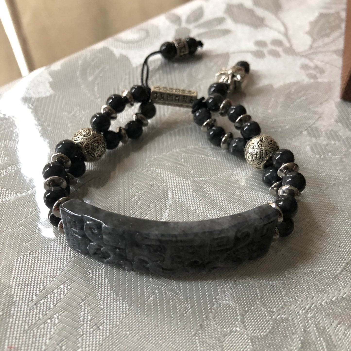 51 mm Wuji Jadeite Jade Carved Pixiu Head Carved Asian Bracelet