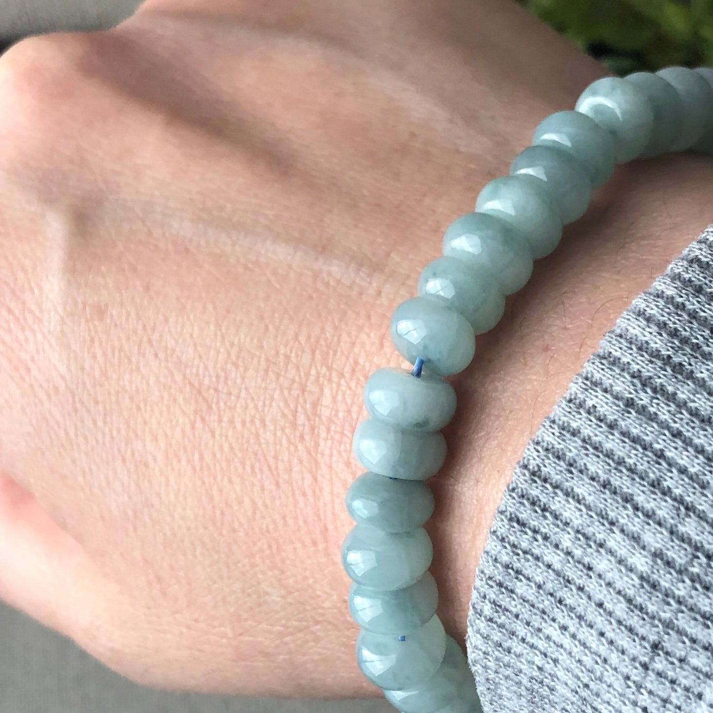 8 mm Jadeite Jade Blue Green Float Flowers Flat Bead Bracelet