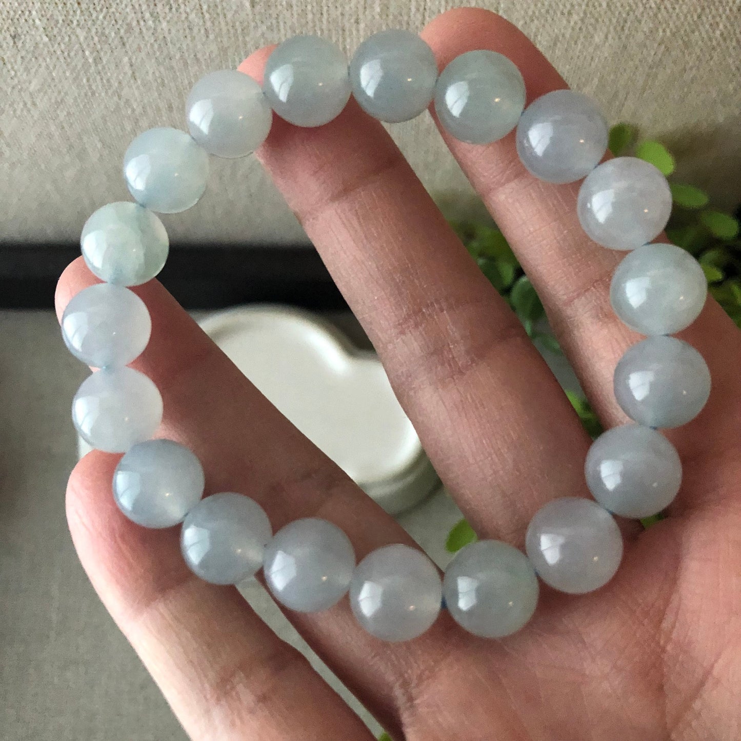 10mm Icy Glutinous Moist Sky Blue Jadeite Jade Bead Bracelet