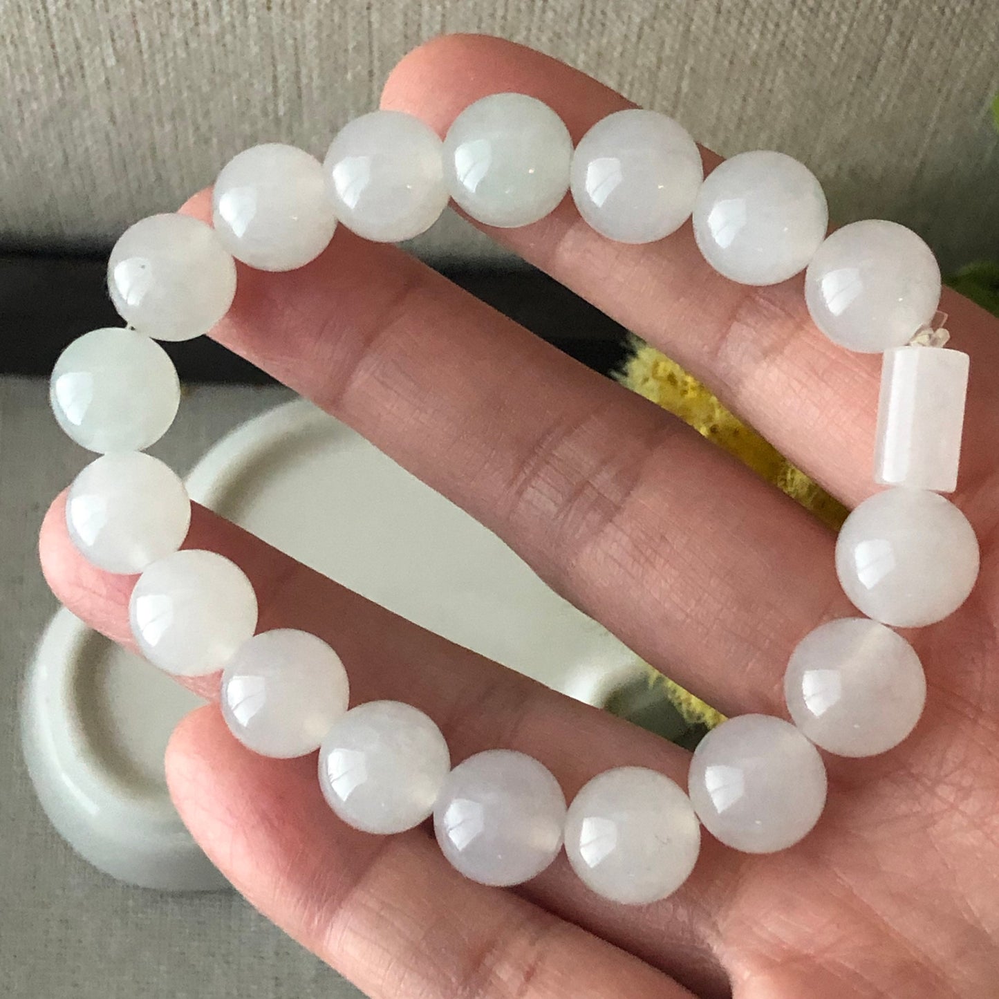 11mm Jadeite Jade Icy Bead Bracelet 17pcs.