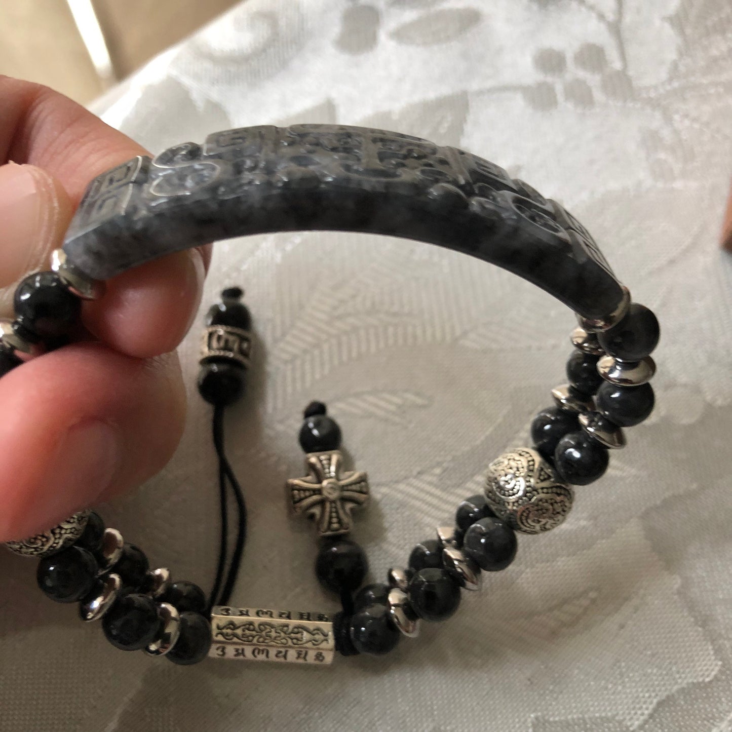 51 mm Wuji Jadeite Jade Carved Pixiu Head Carved Asian Bracelet