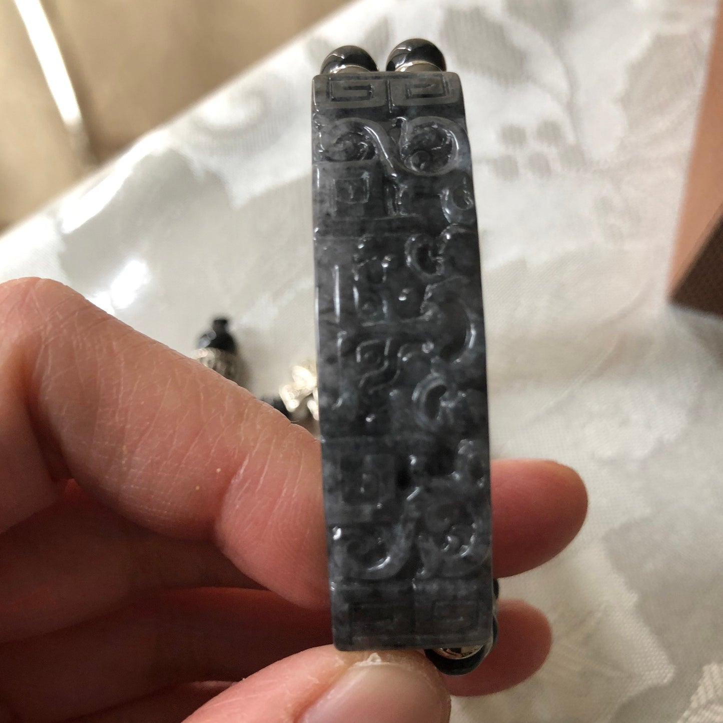 51 mm Wuji Jadeite Jade Carved Pixiu Head Carved Asian Bracelet