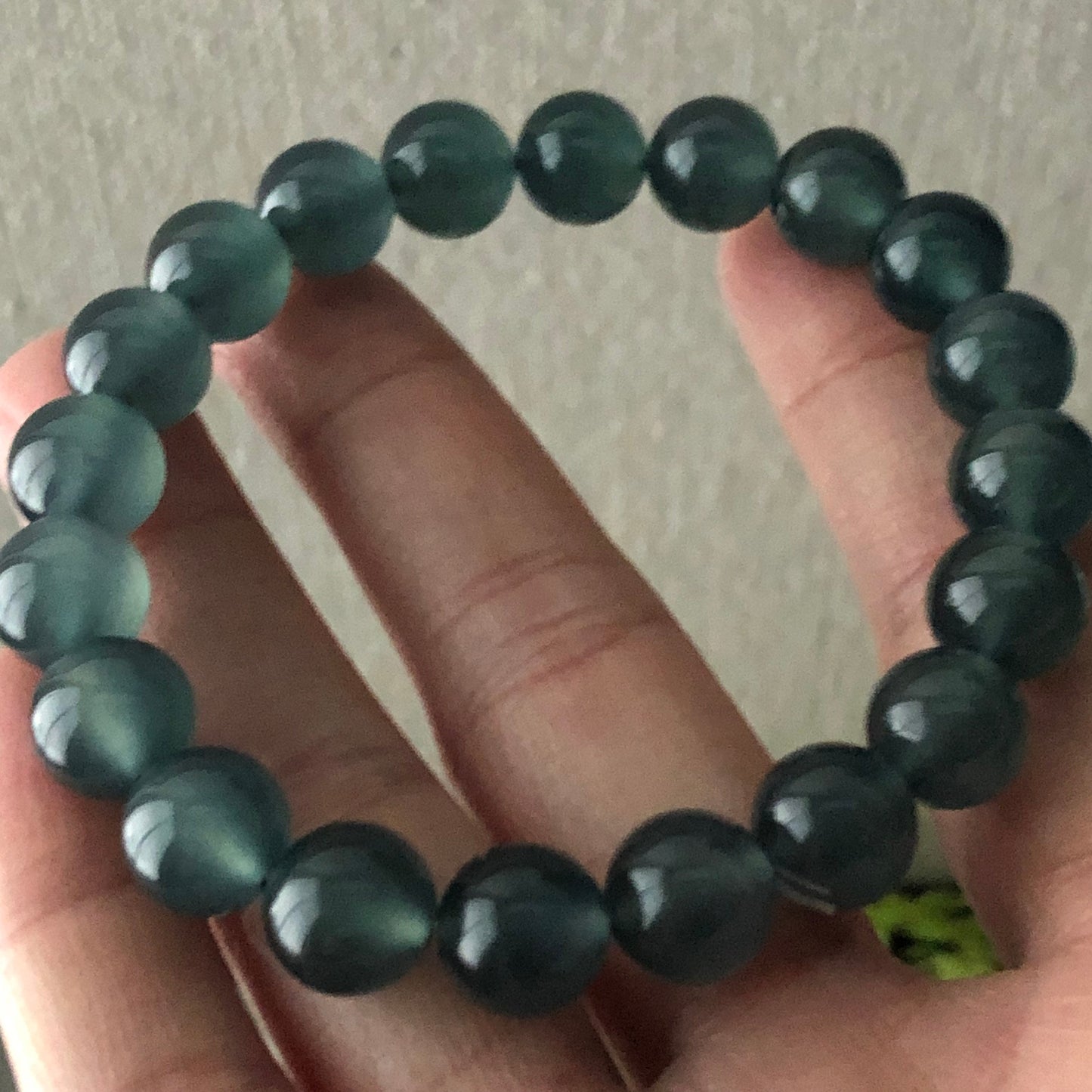 10mm High Icy Guatemalan Jade Greenish Blue Float Flowers Bead Bracelet