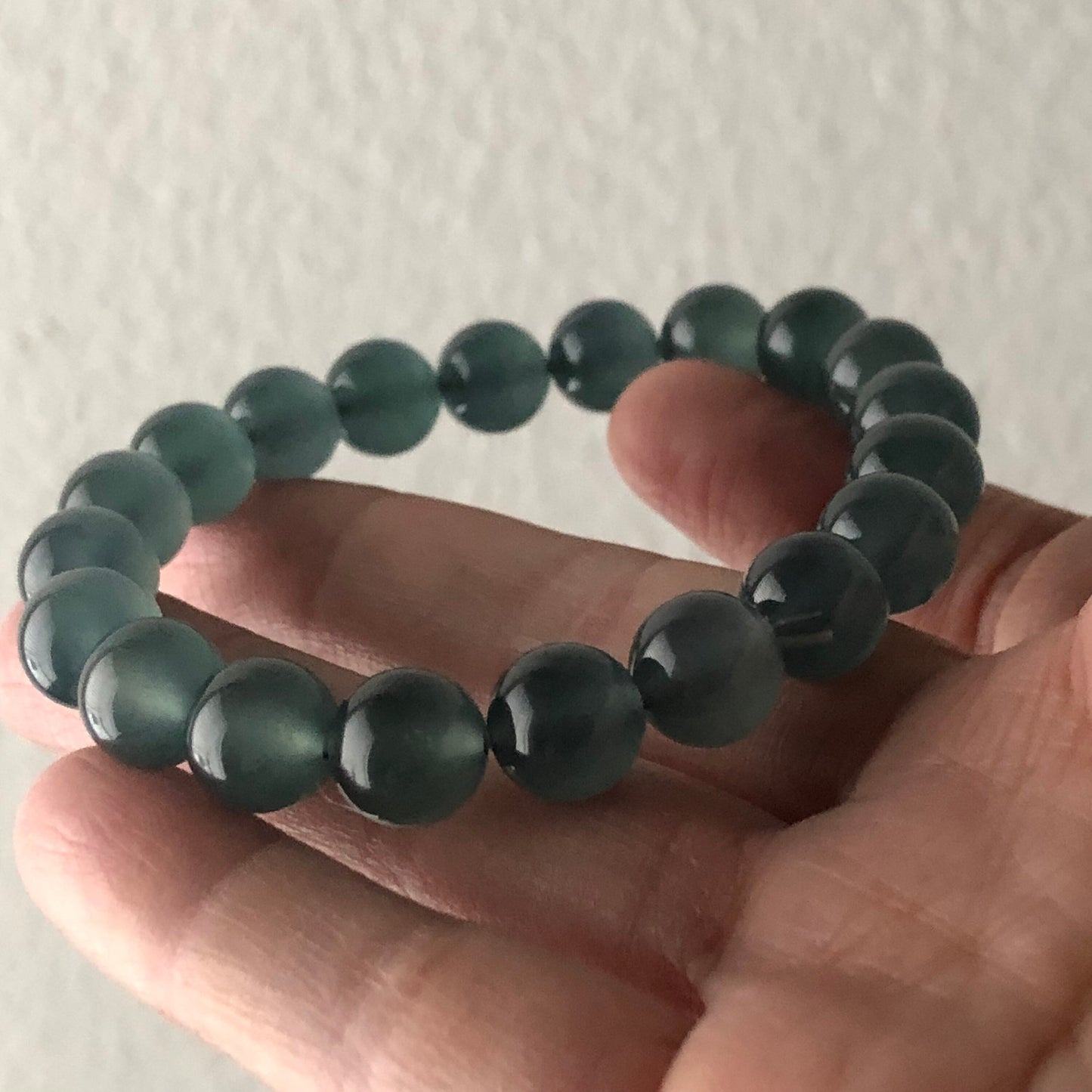 10mm High Icy Guatemalan Jade Greenish Blue Float Flowers Bead Bracelet