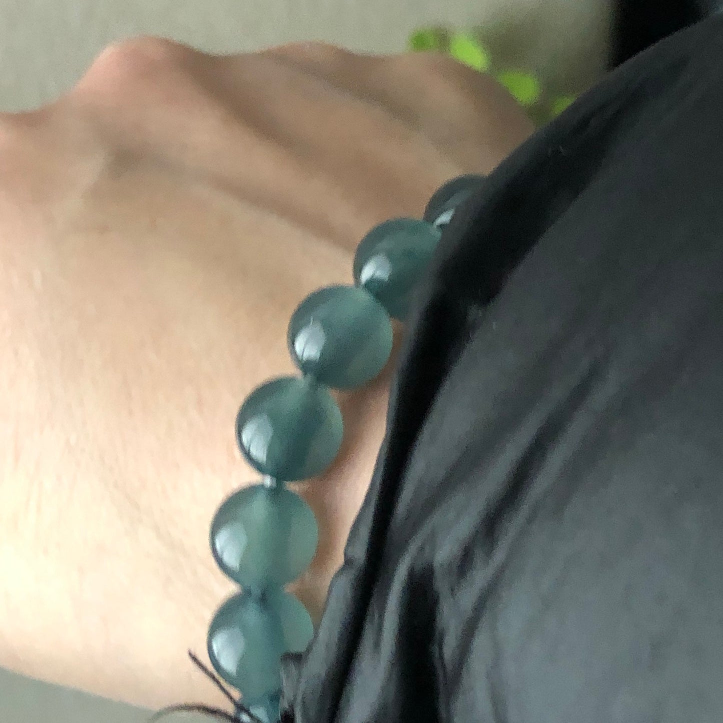 10mm High Icy Guatemalan Jade Greenish Blue Float Flowers Bead Bracelet