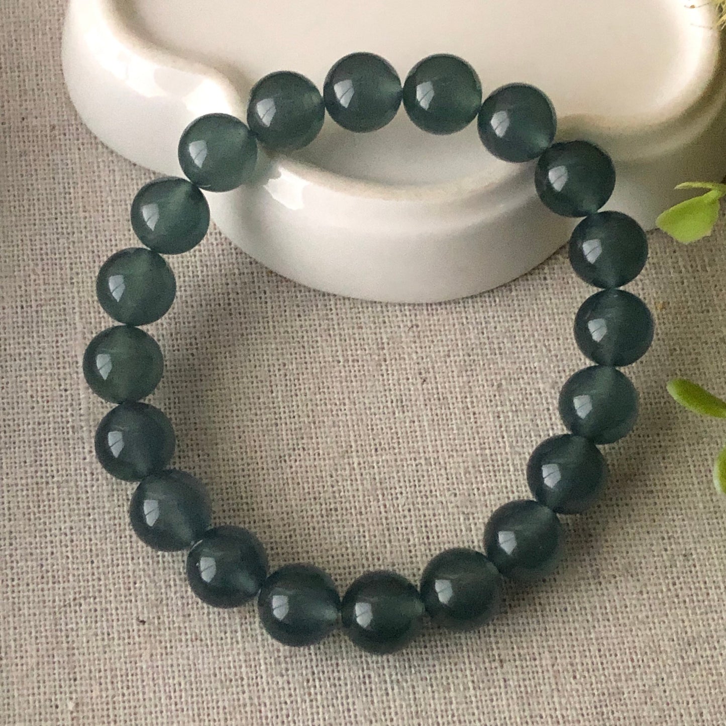 10mm High Icy Guatemalan Jade Greenish Blue Float Flowers Bead Bracelet