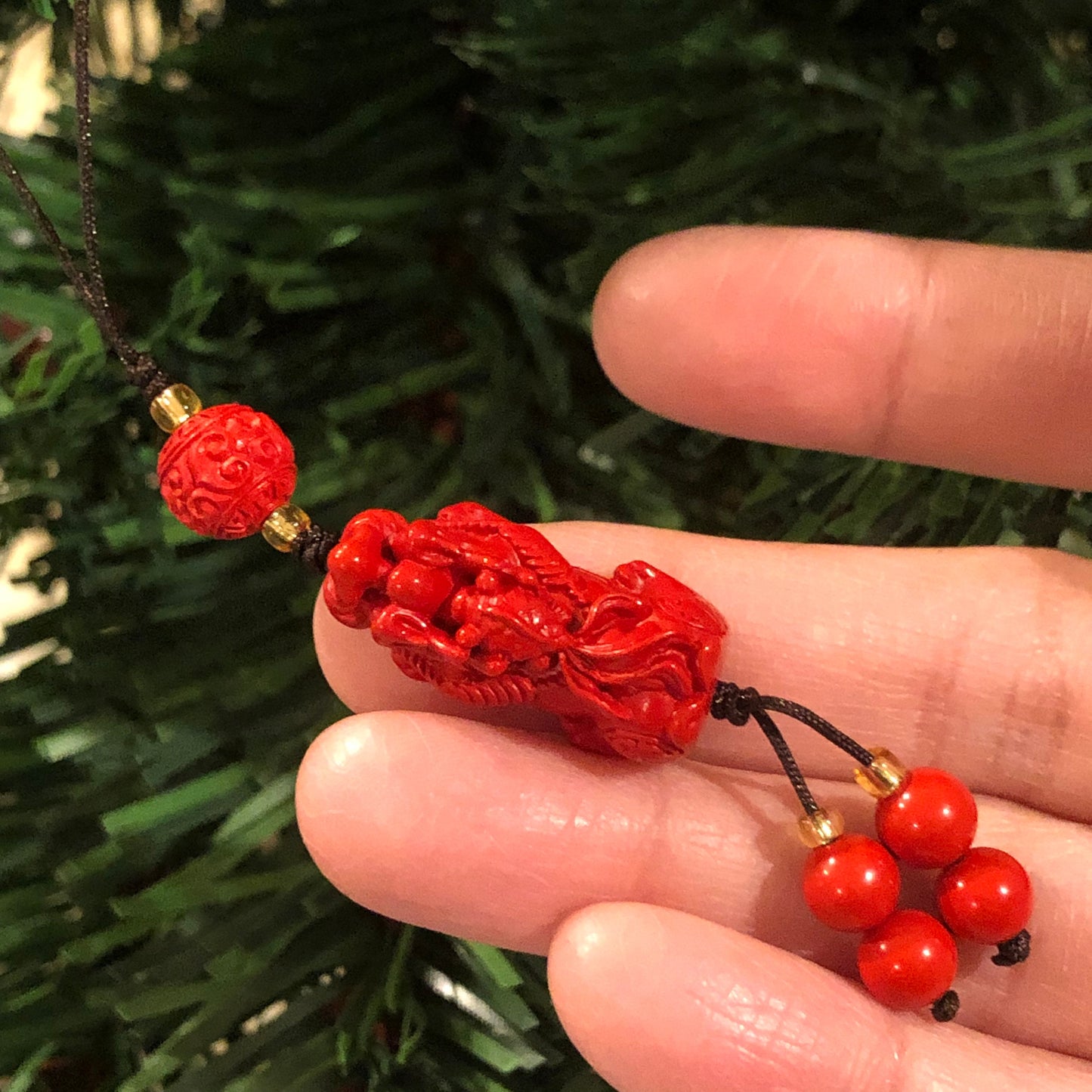 25 mm Cinnabar Carved Pixiu Carved Asian Character Key Charm